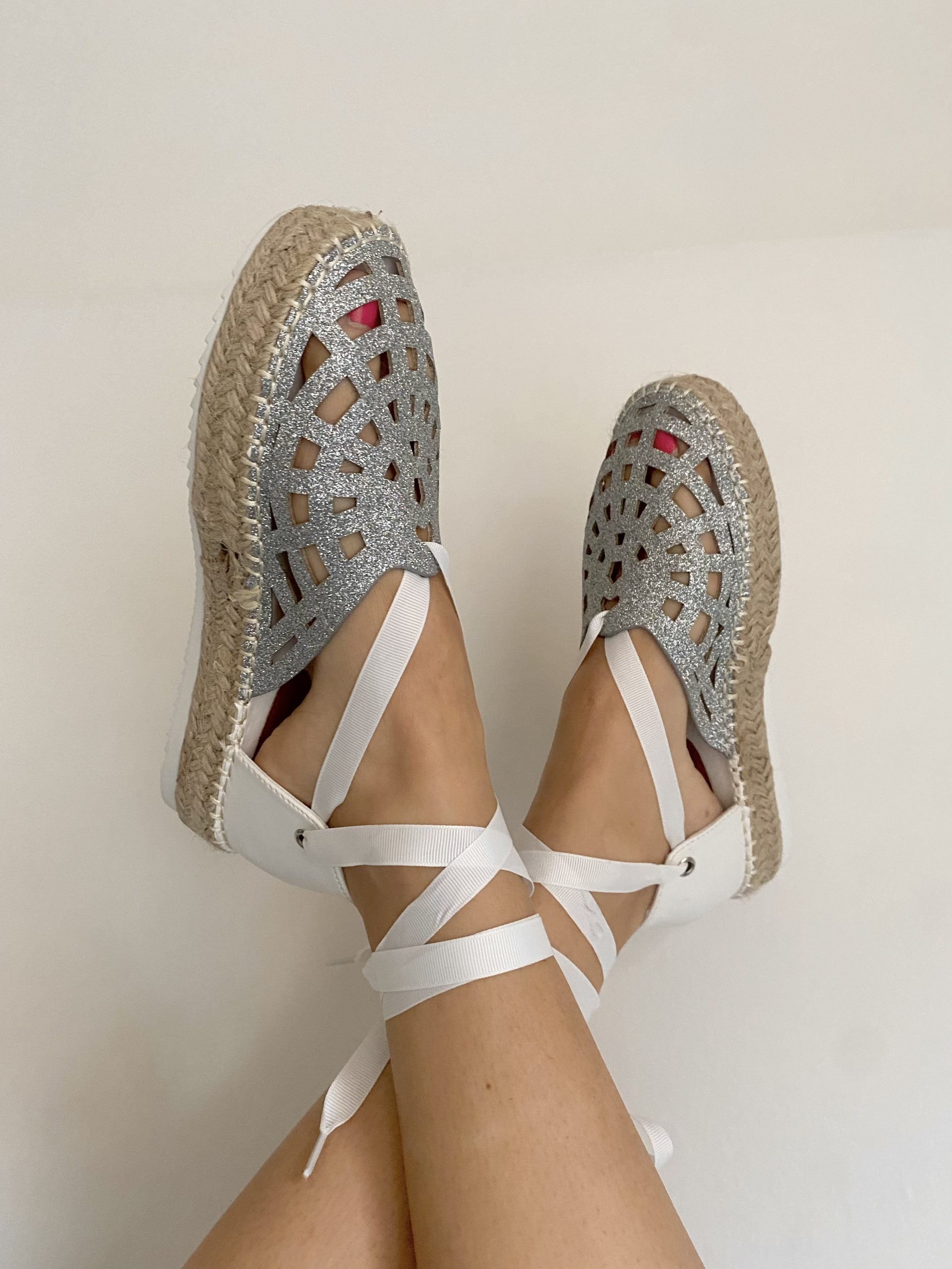 Espadrillas Glitter Lacci alla Schiava - Argento