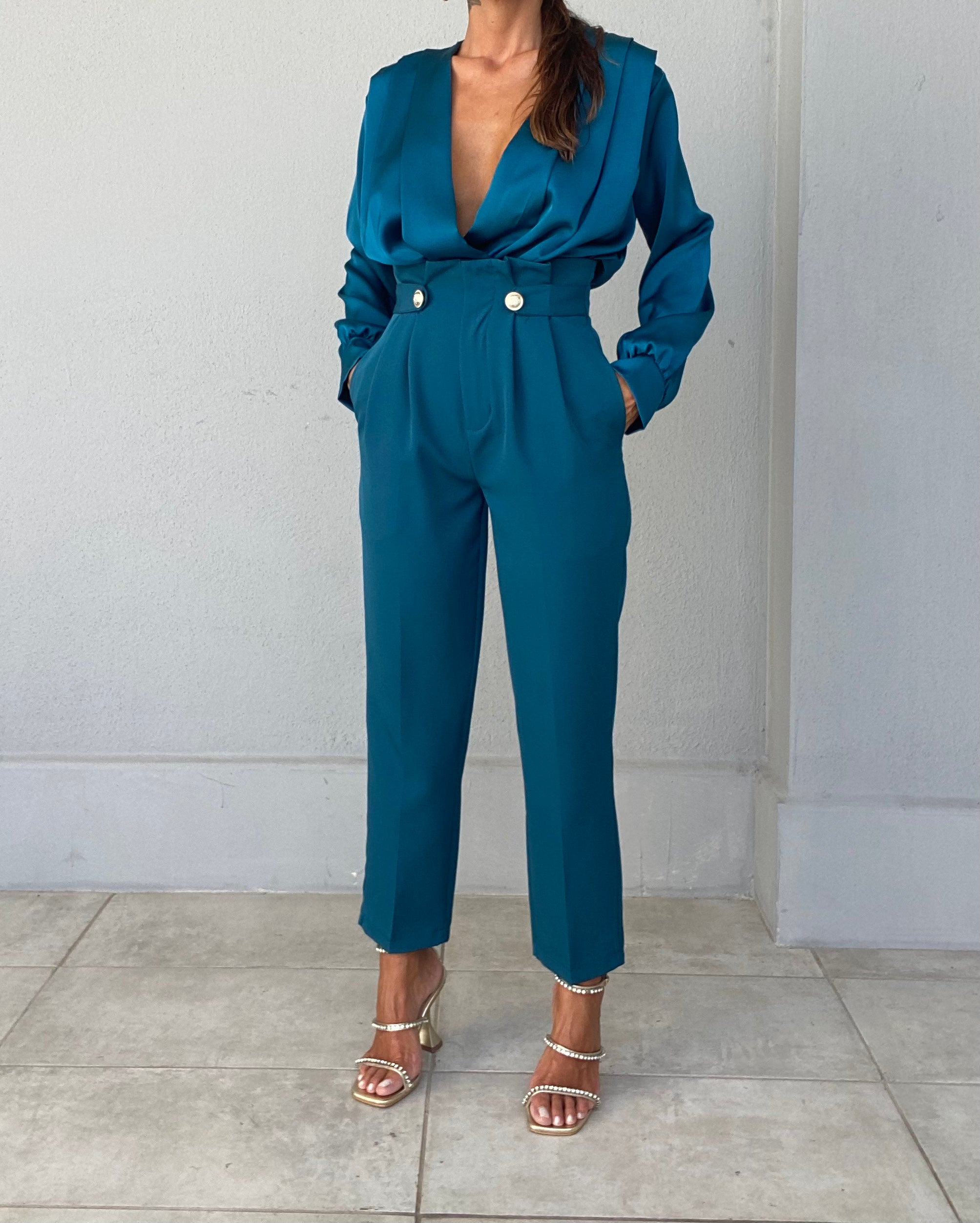 Pantaloni Pinces Bottoni Gioiello - Nero