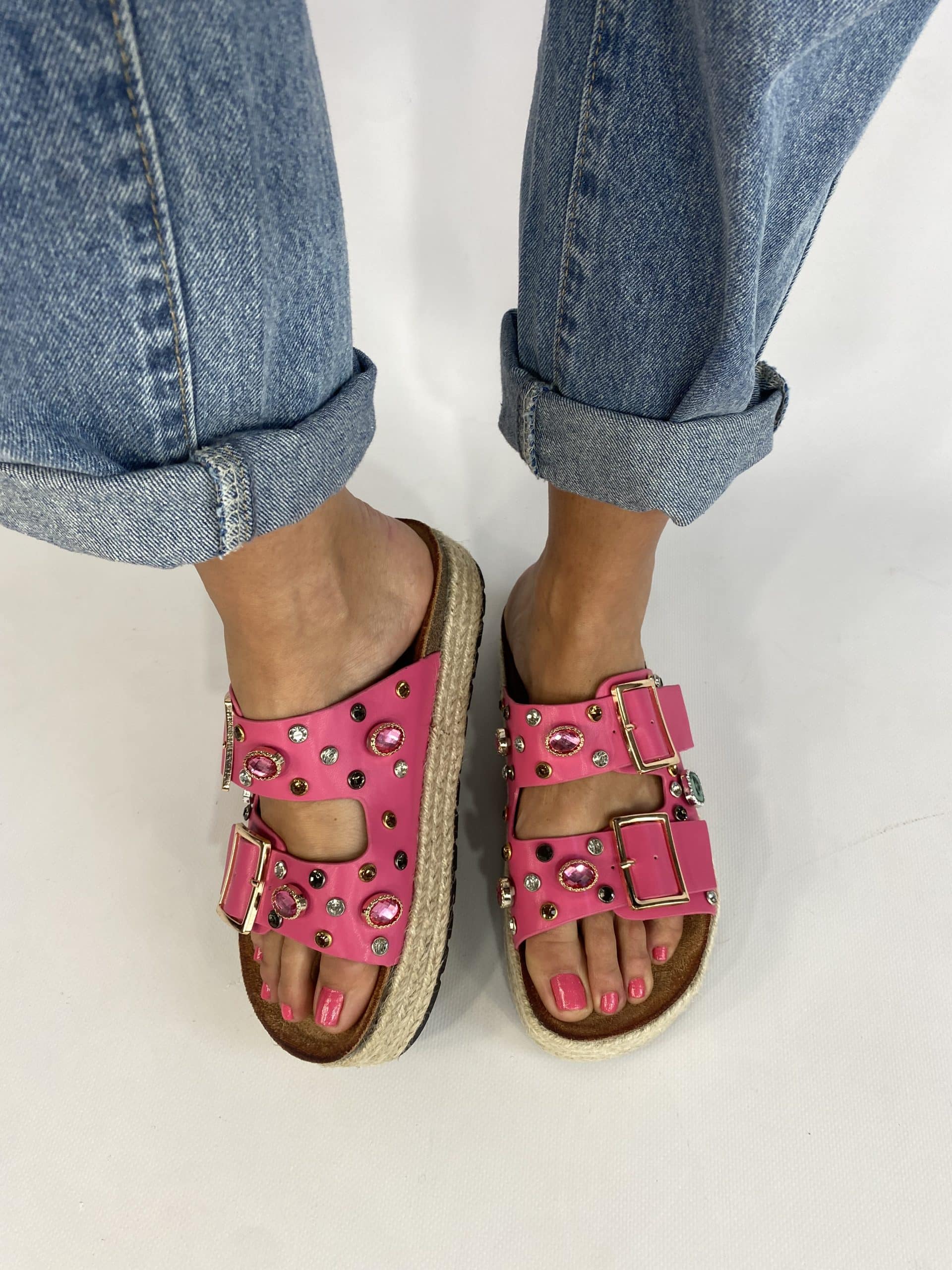 Sandali Platform con Pietre - Fucsia
