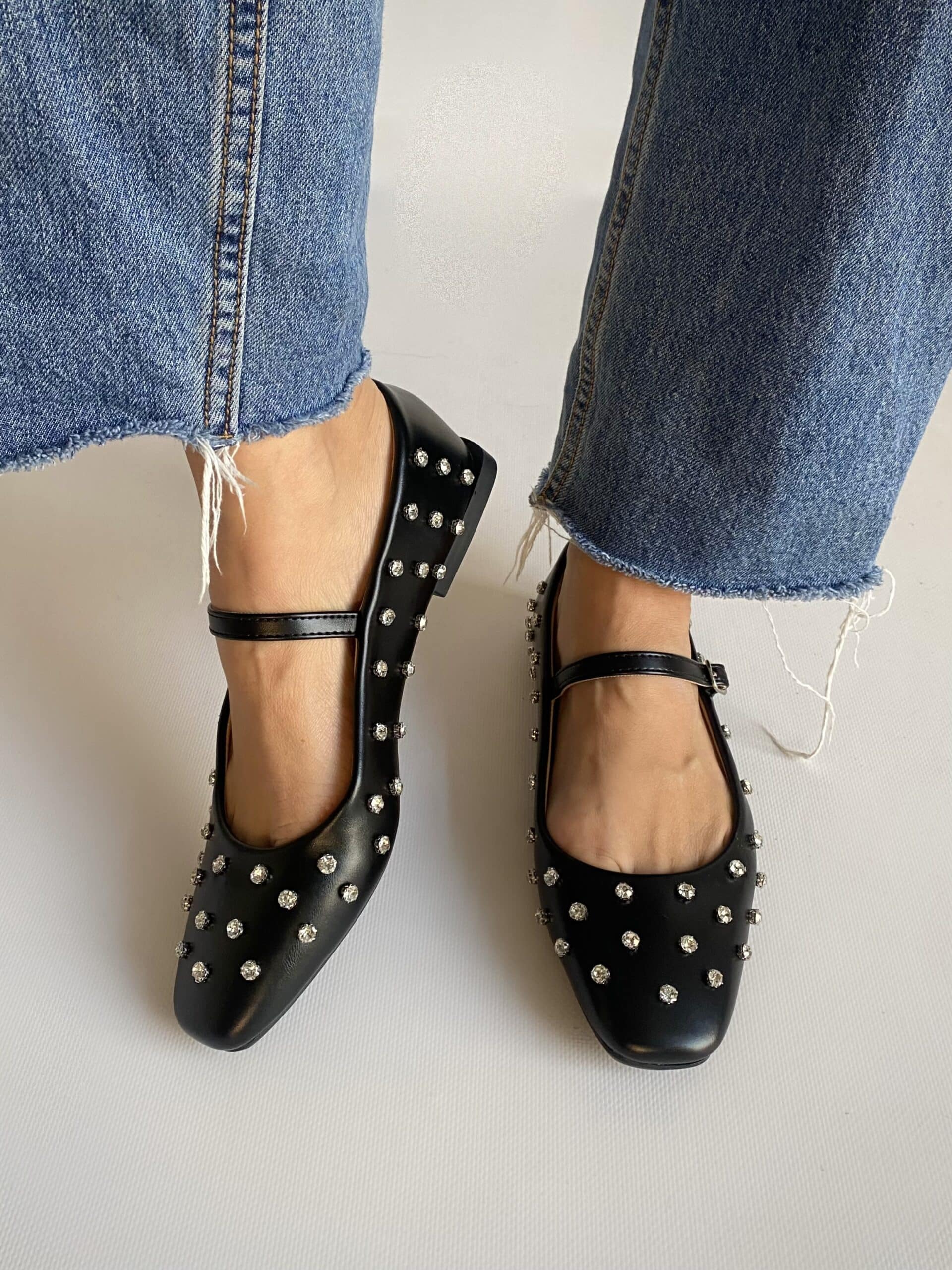 Mary Jane Flat Con Pietre  -  Nero