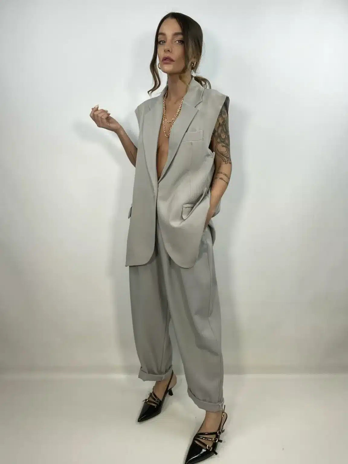 Pantaloni Doppia Pinces Relaxed Fit - Grigio (Tortora)