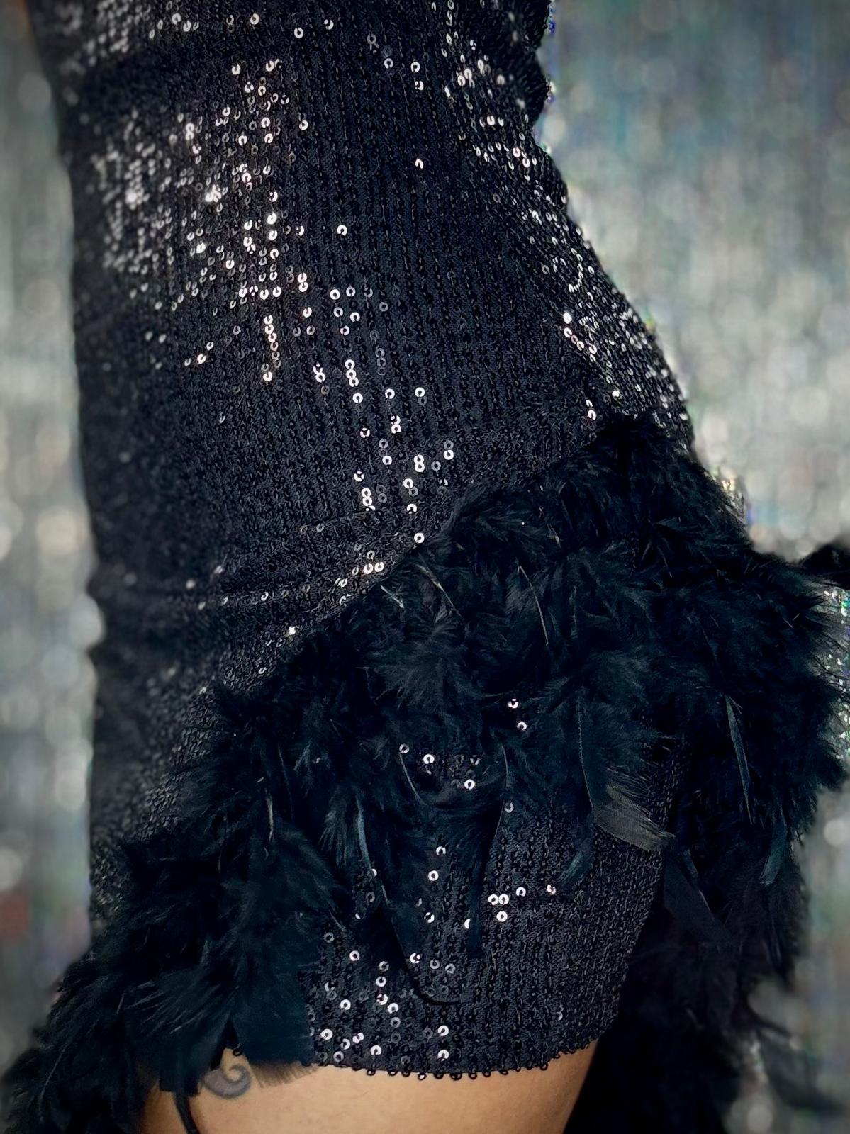 Maxi dress Piume e Paillettes - Nero.