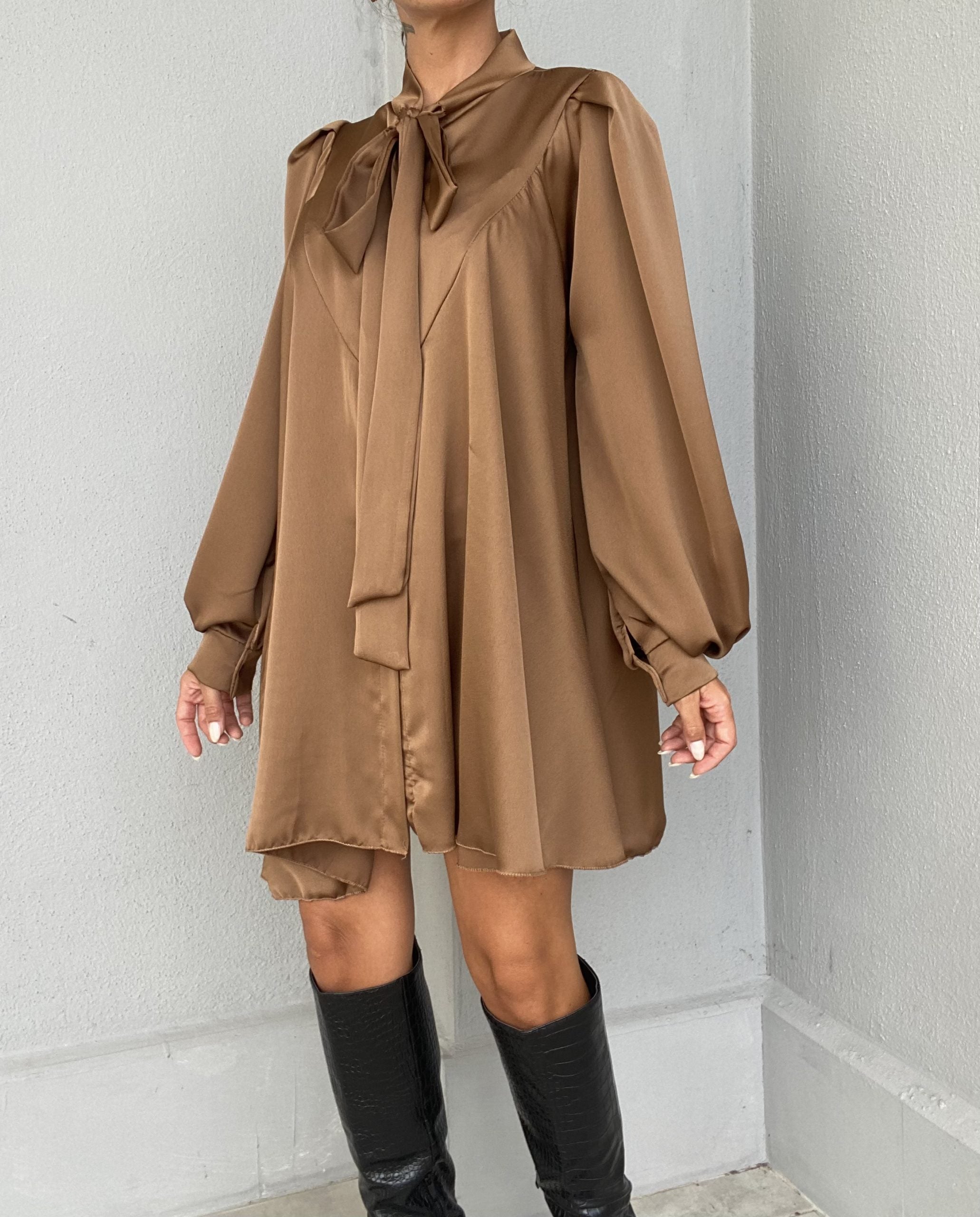 Vestito Chemisier Fiocco - Cammello