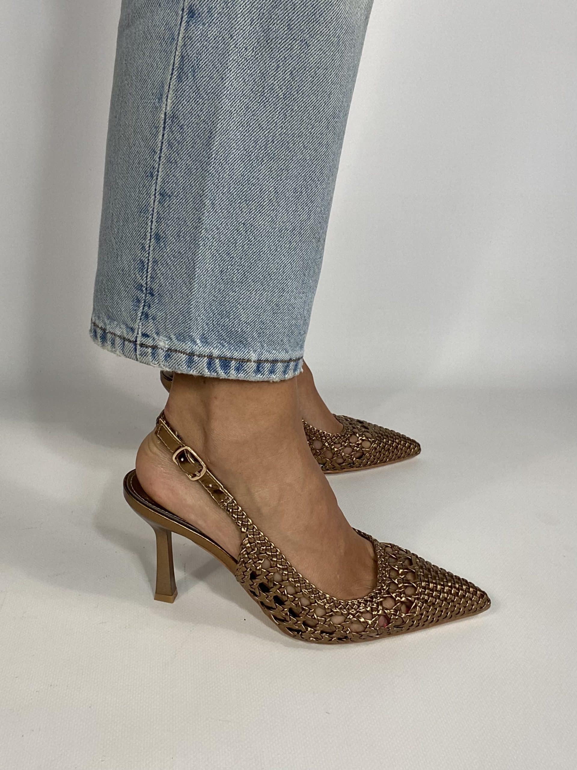 Slingback New Rafia Medium Heels - Bronzo Scuro