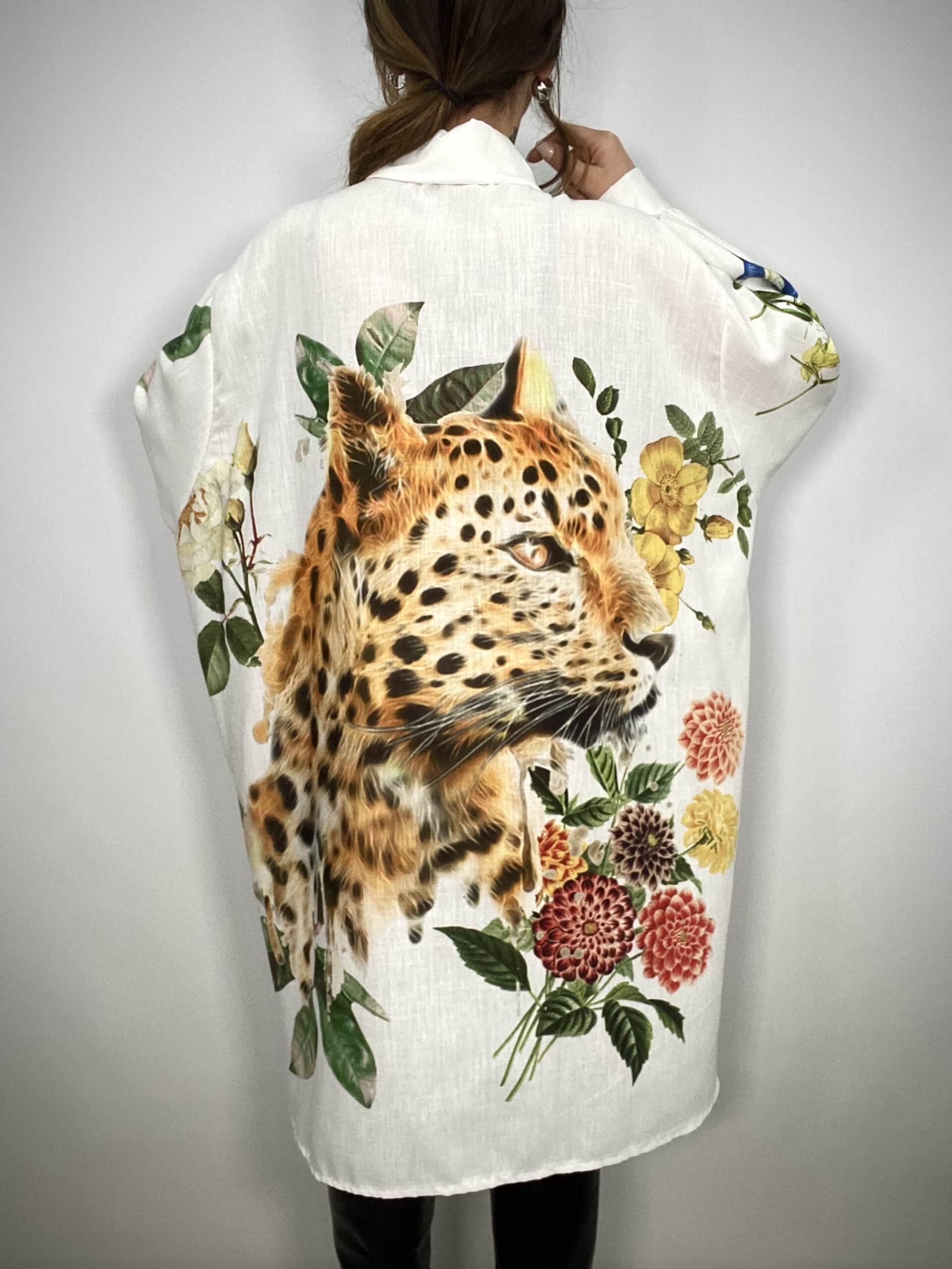 Maxi Camicia Stampa Leopardo - Bianco