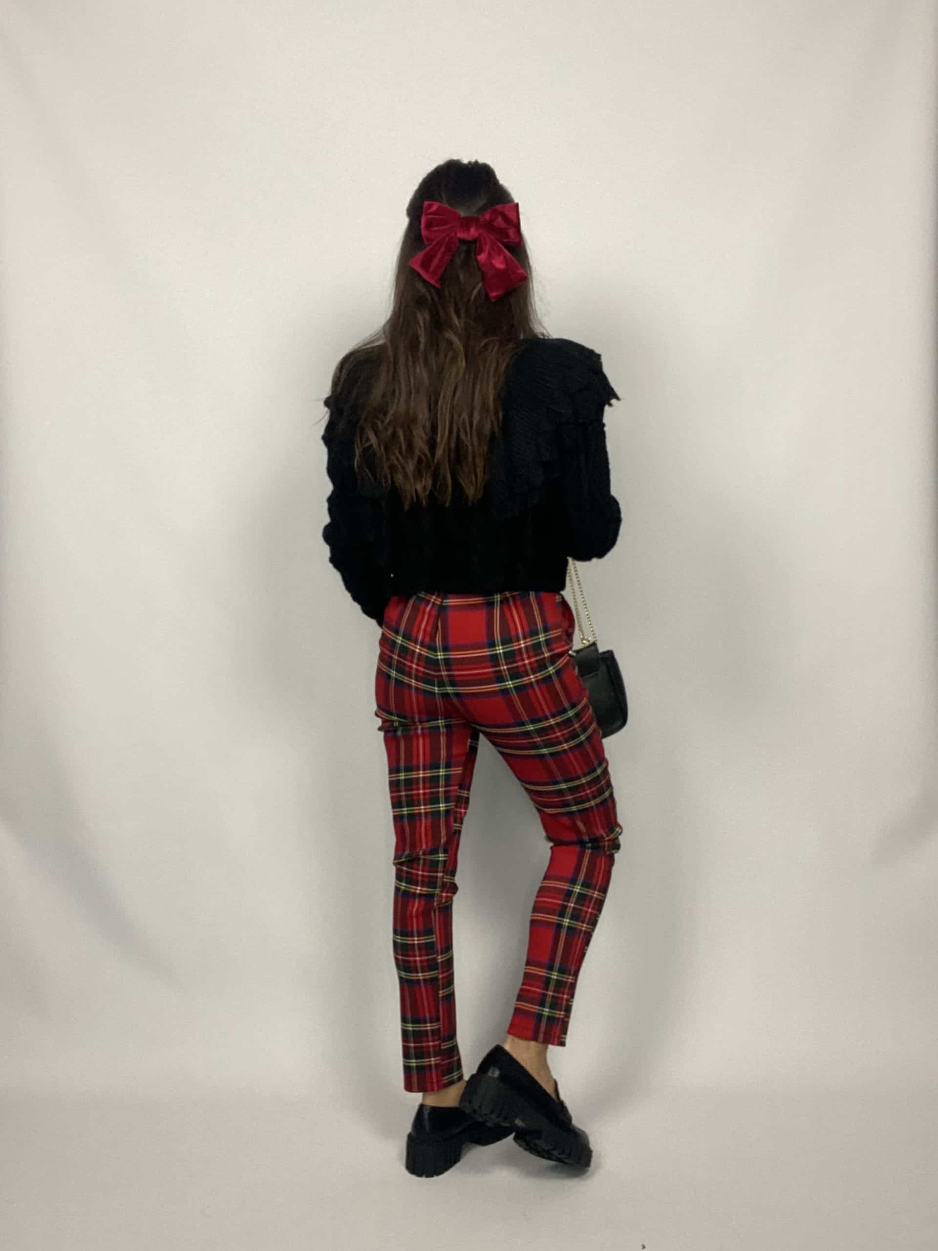 Pantaloni Tartan Bottoni Gioiello - Rosso
