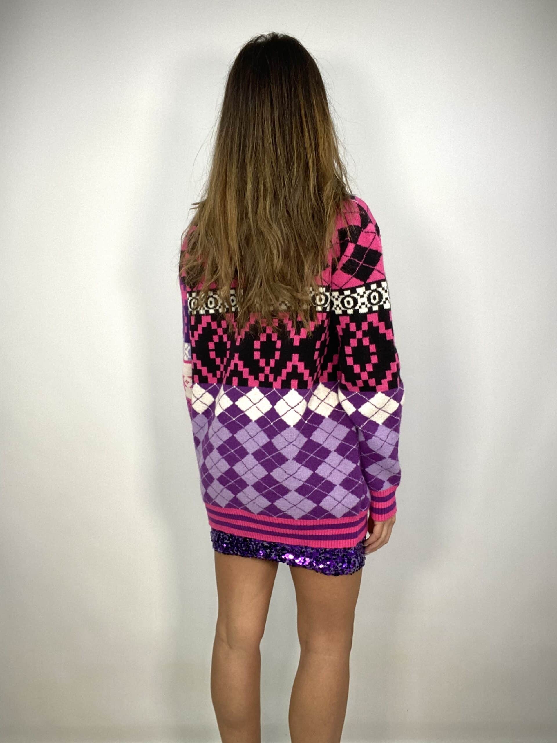Maxi Cardigan Natalizio - Fucsia / Viola