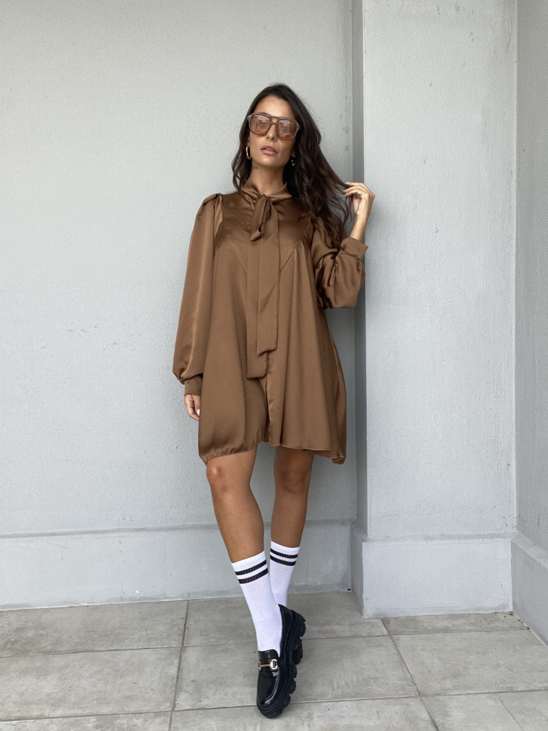 Vestito Chemisier Fiocco - Cammello