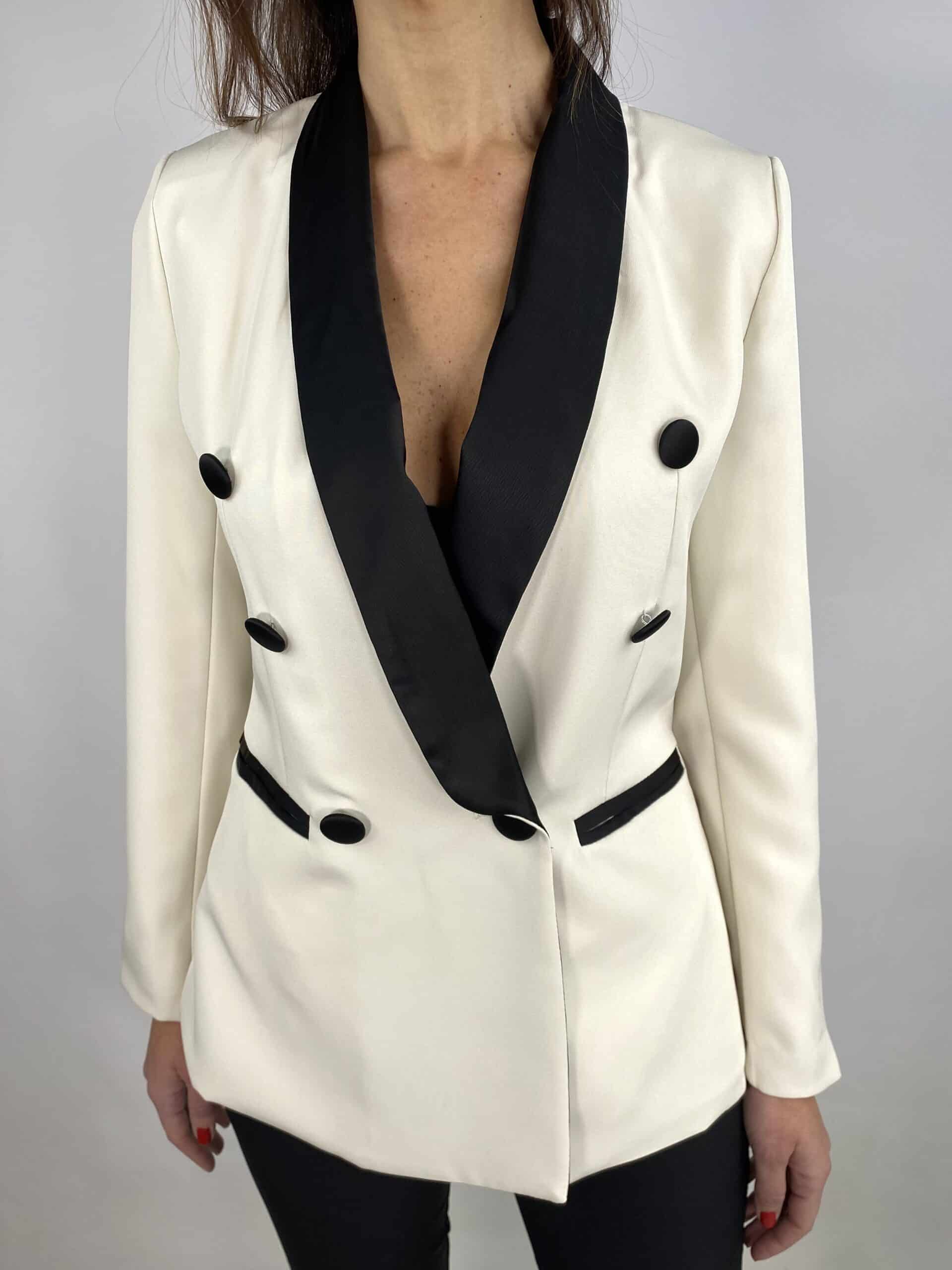 Blazer Revers in Raso - Bianco / Nero