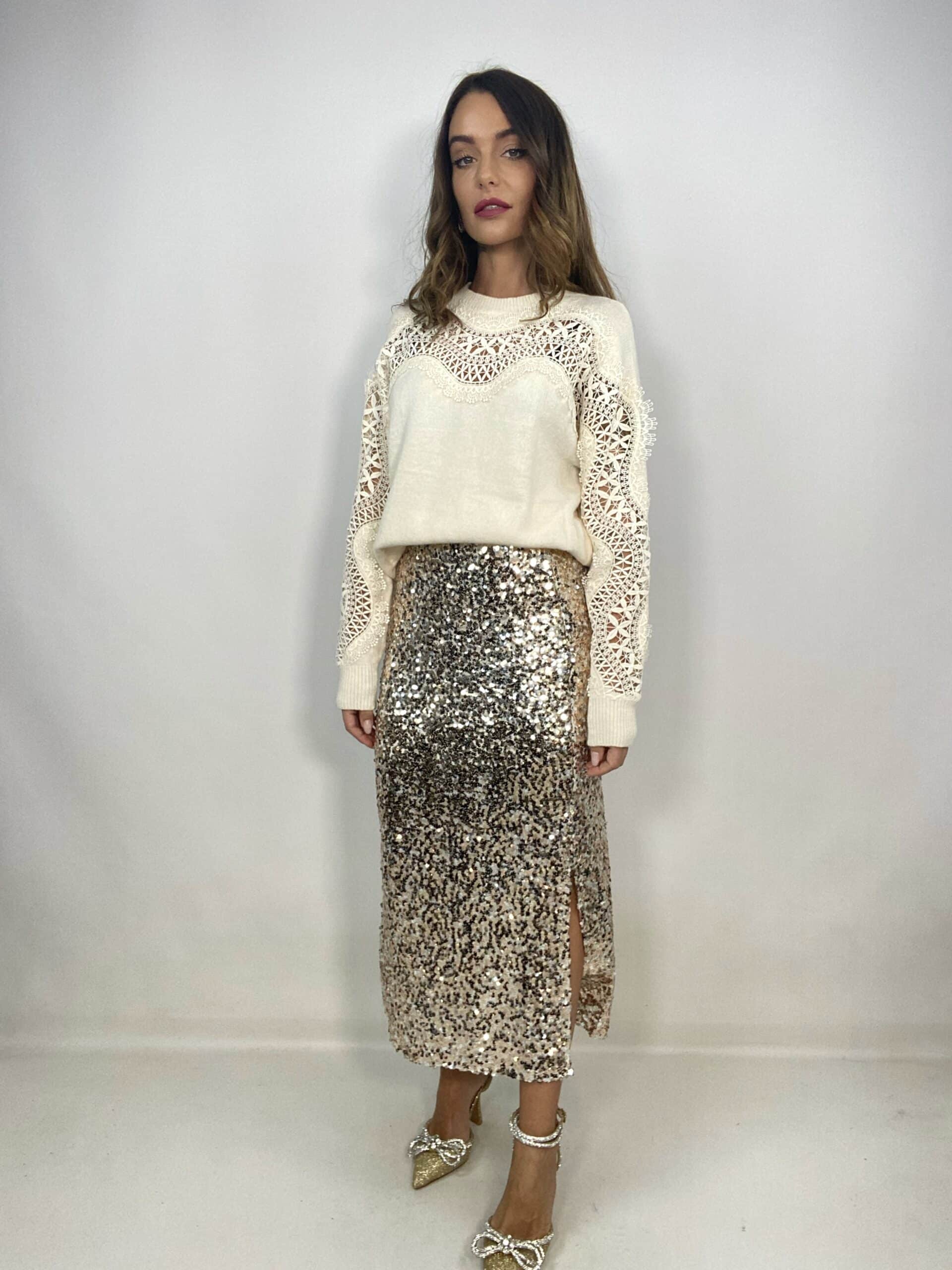 Gonna Midi Paillettes - Oro.