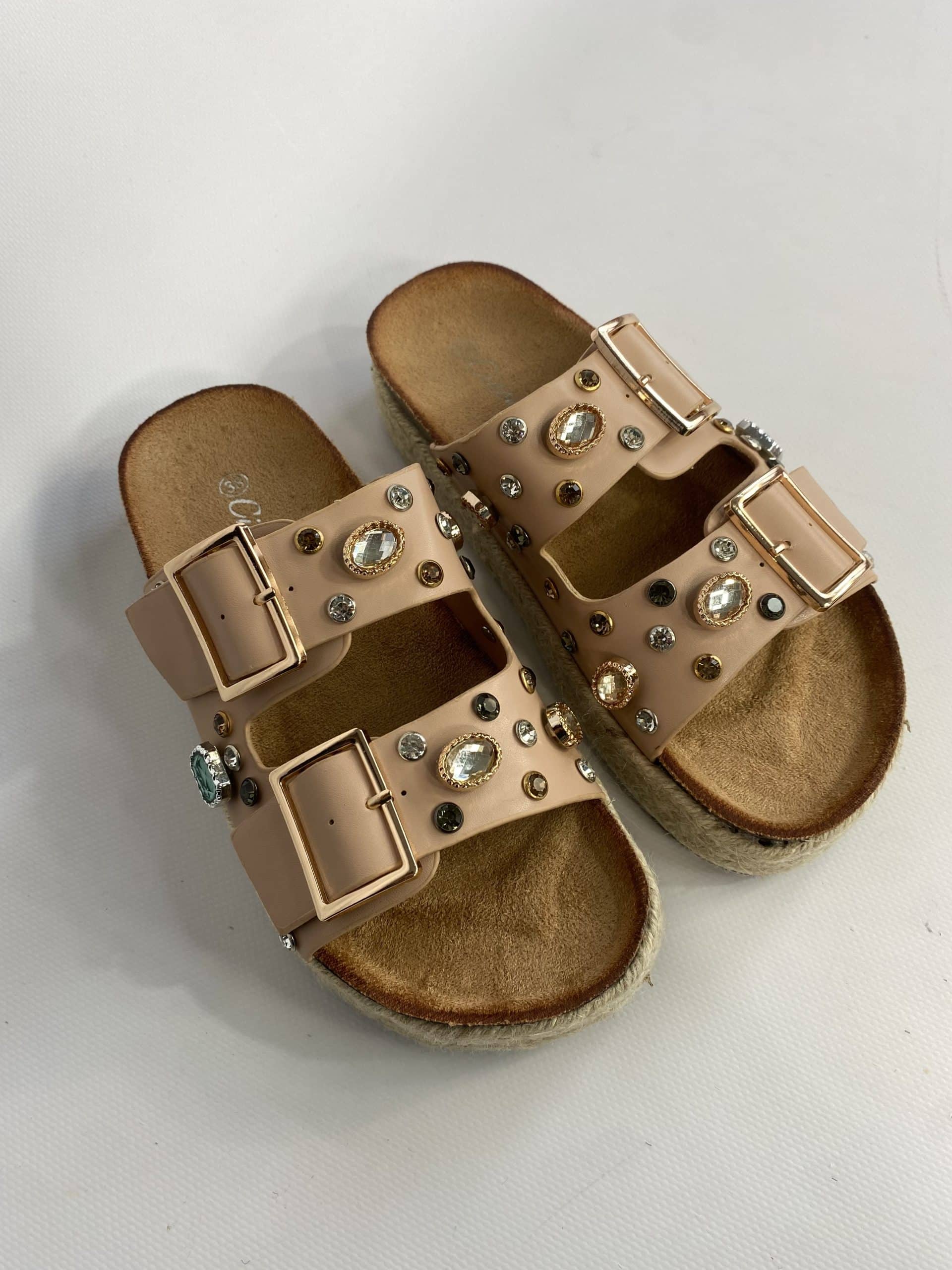 Sandali Platform con Pietre - Nude