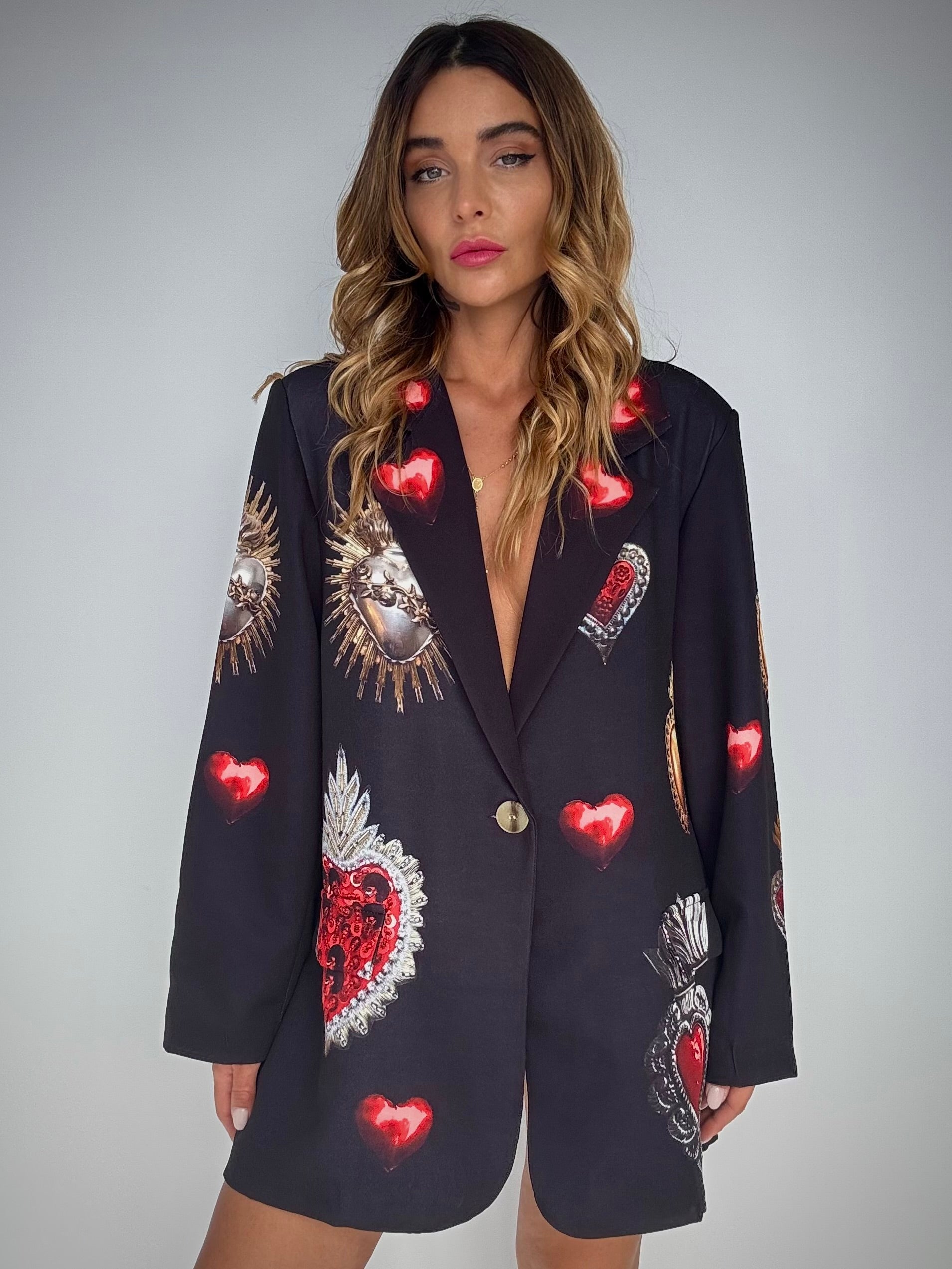 Blazer Over Stampa Cuore Sacro - Nero