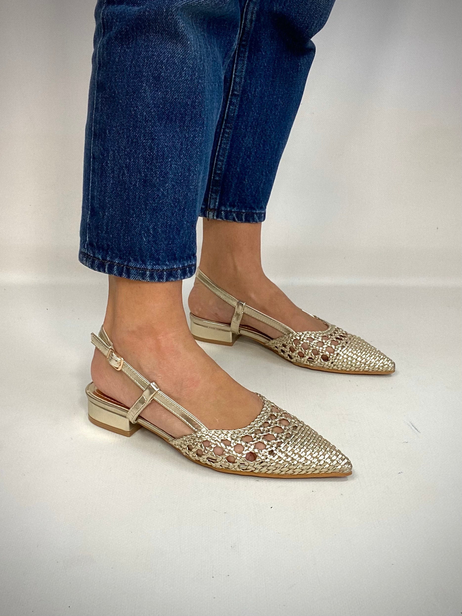 New Slingback Flat Rafia - Oro