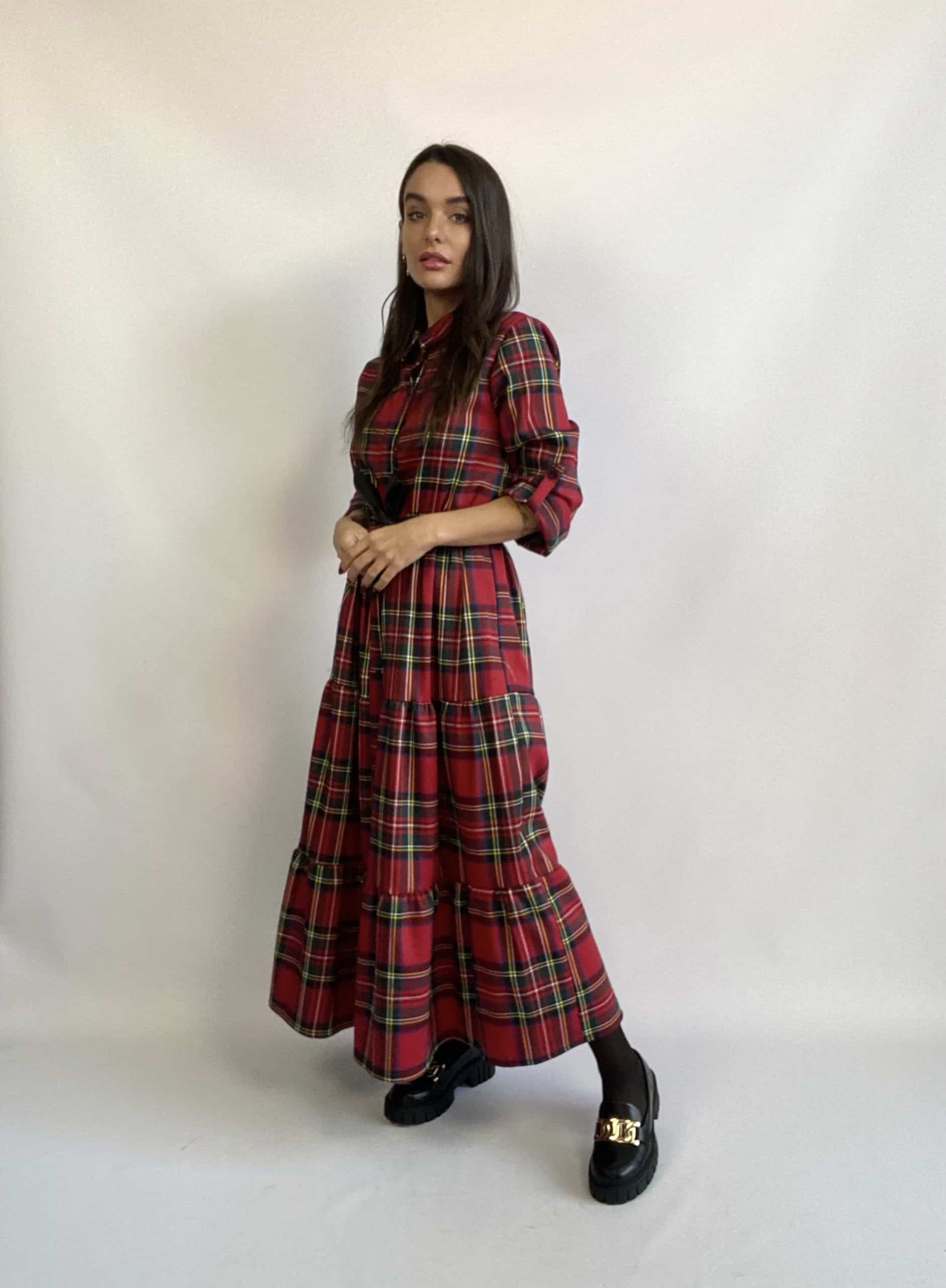 Maxi Dress Tartan - Nero