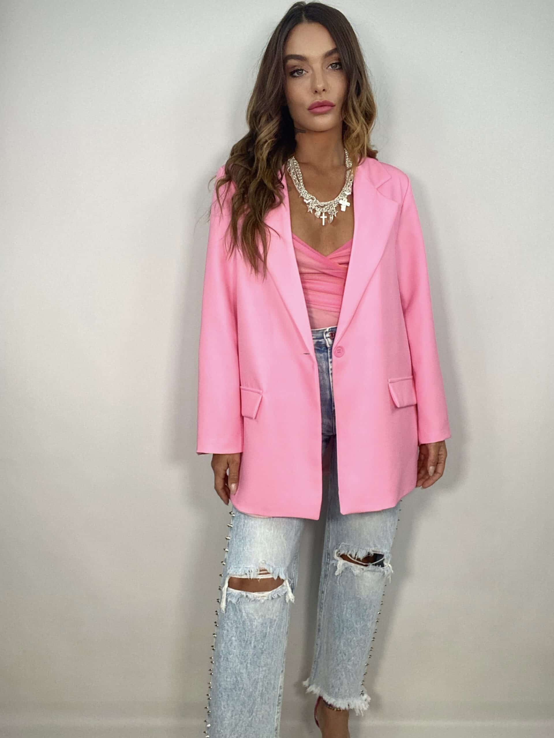 Blazer Oversize Stampa Leopardo - Rosa