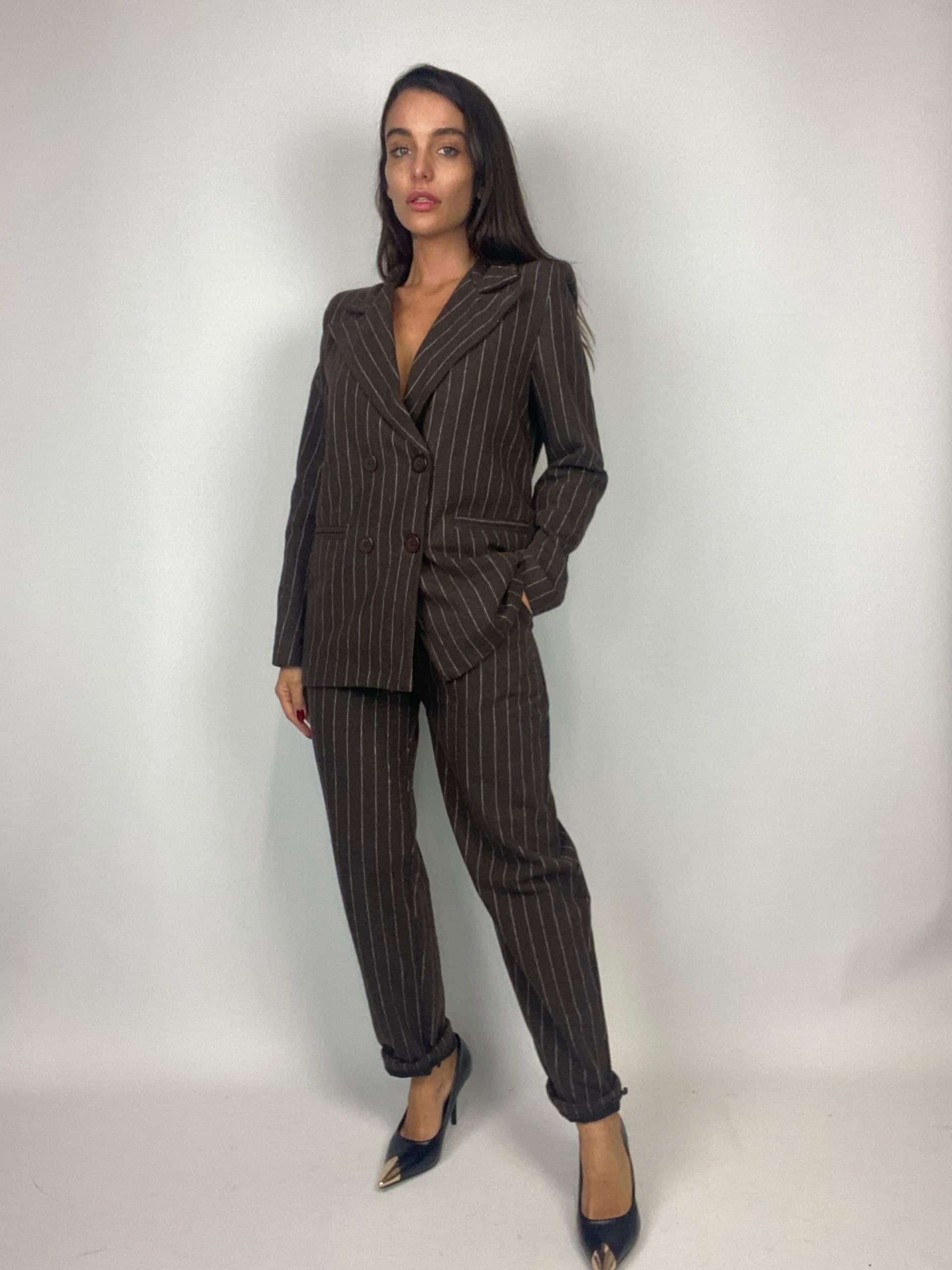 Pantaloni Completo Gessato Flanella - Nero