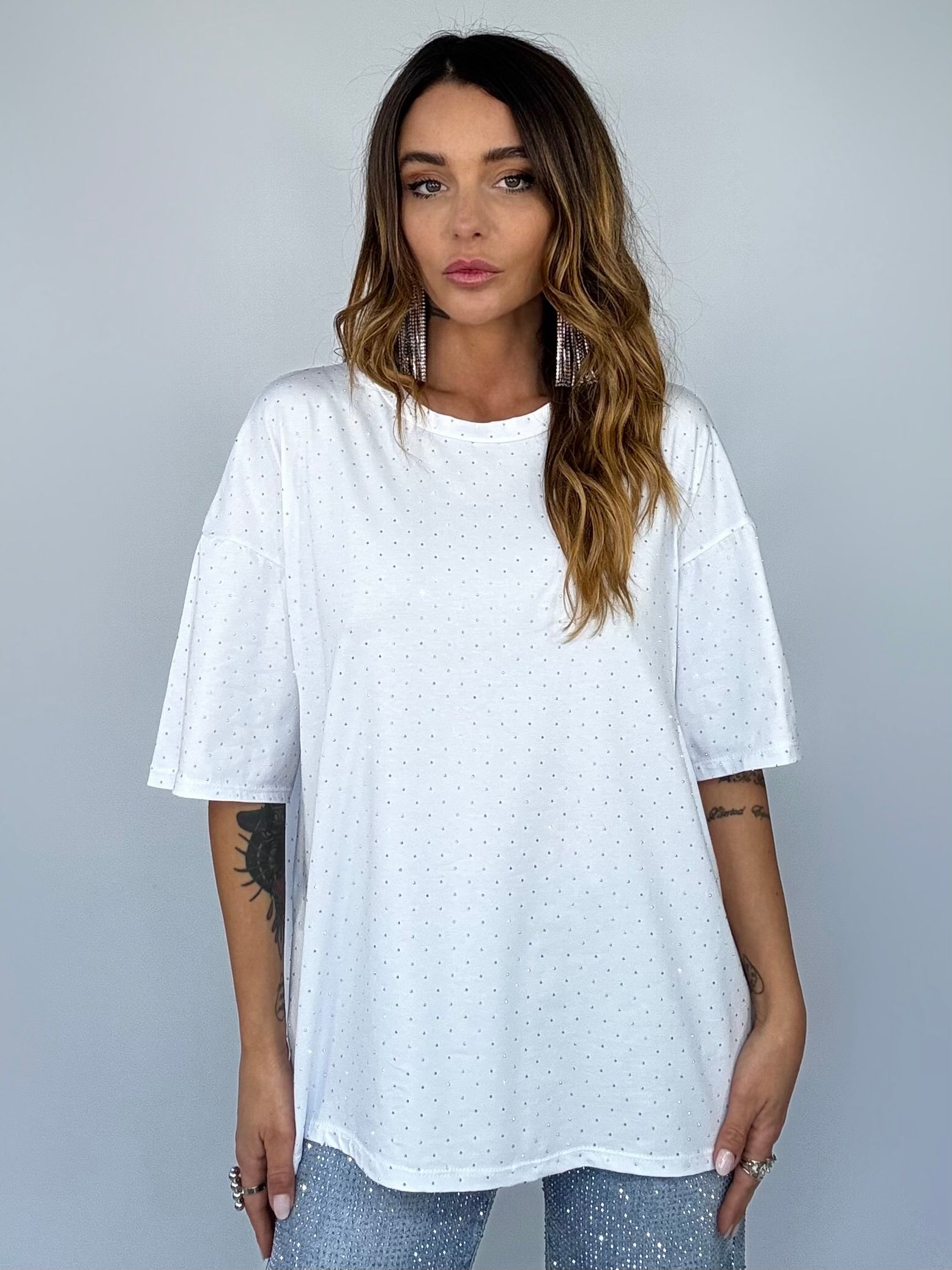 T-shirt Over Strass - Bianco