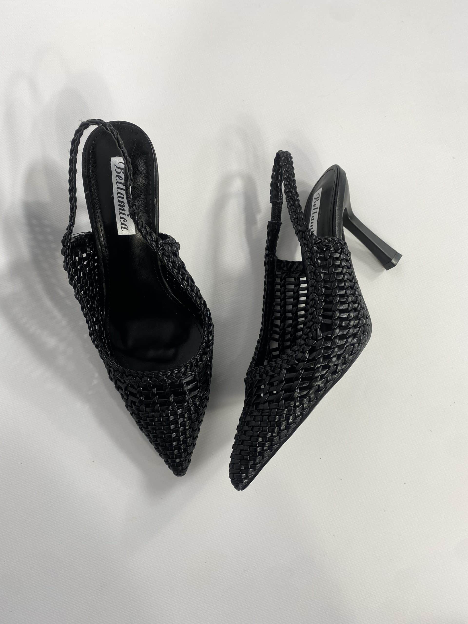 Slingback New Rafia Medium Heels - Nero