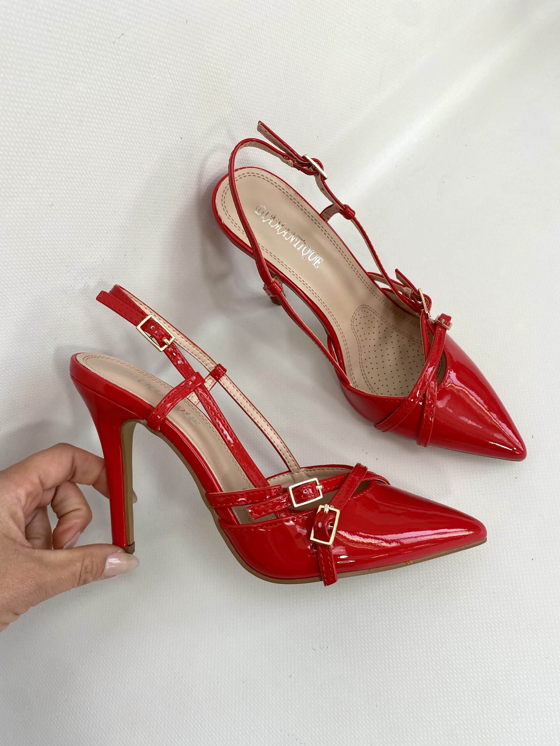 Slingback Fibbiette Tacco Alto - Rosso