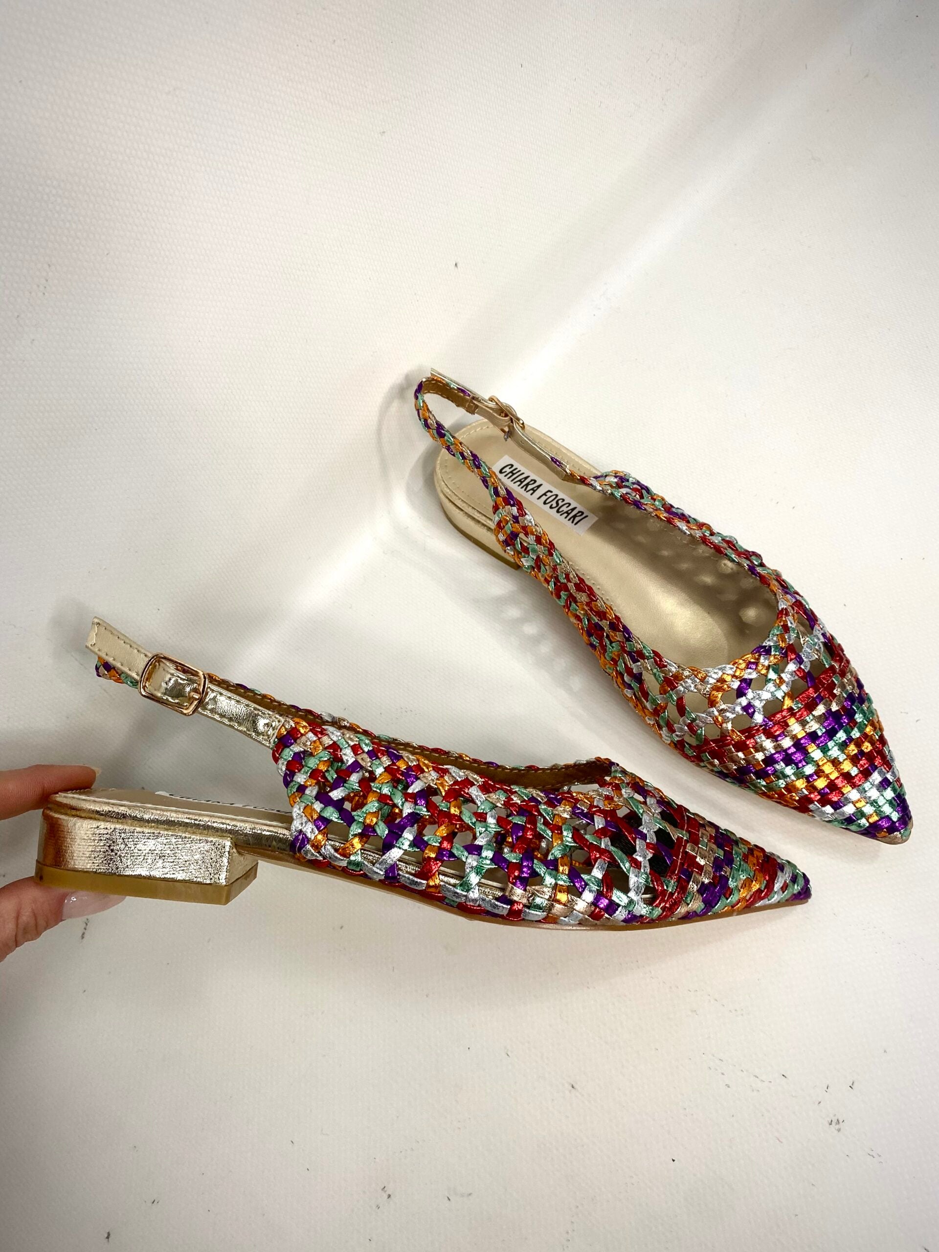 Slingback Flat Rafia - Multicolor Arancio / Viola