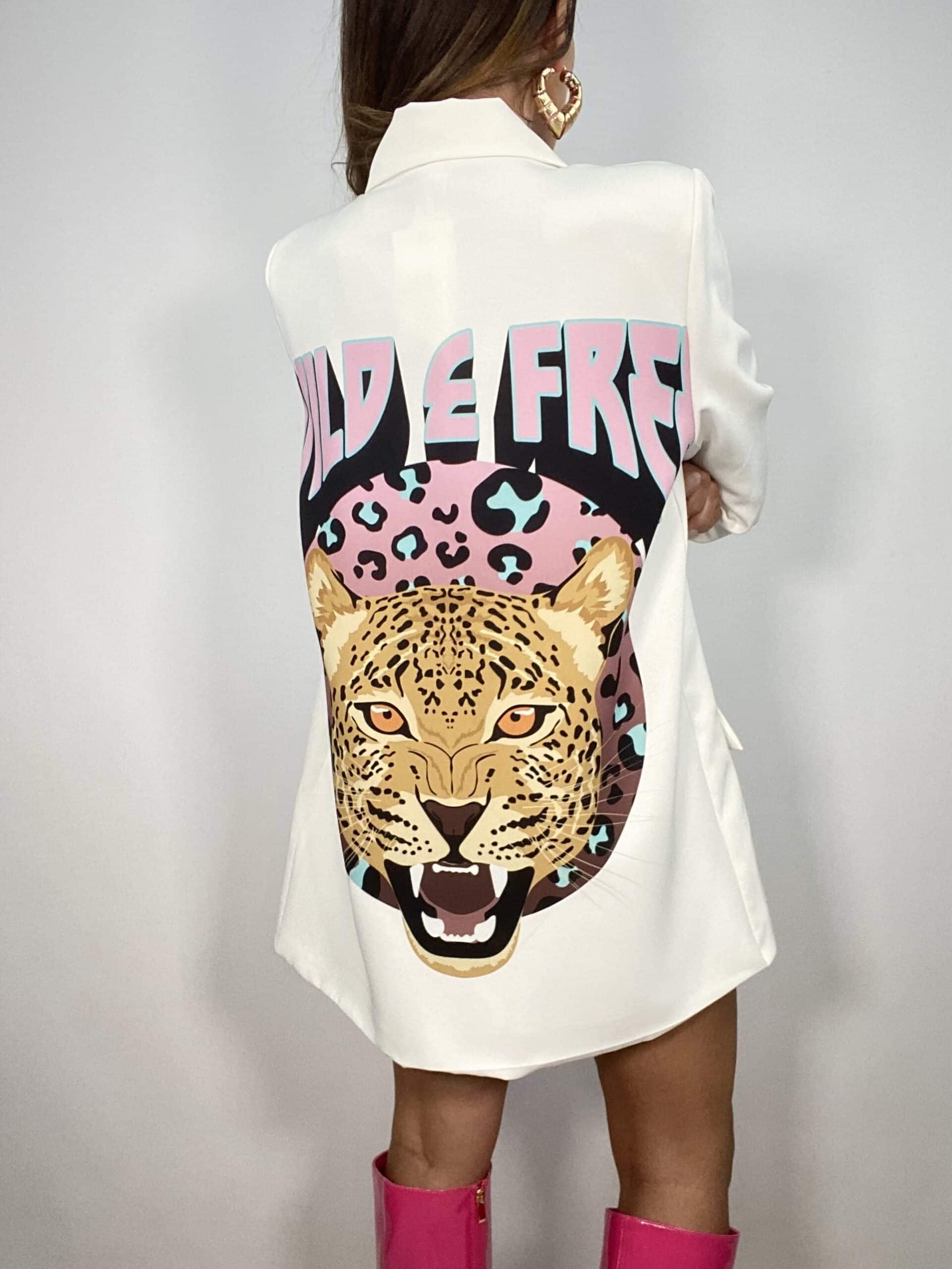 Blazer Oversize Stampa Leopardo - Bianco / Rosa
