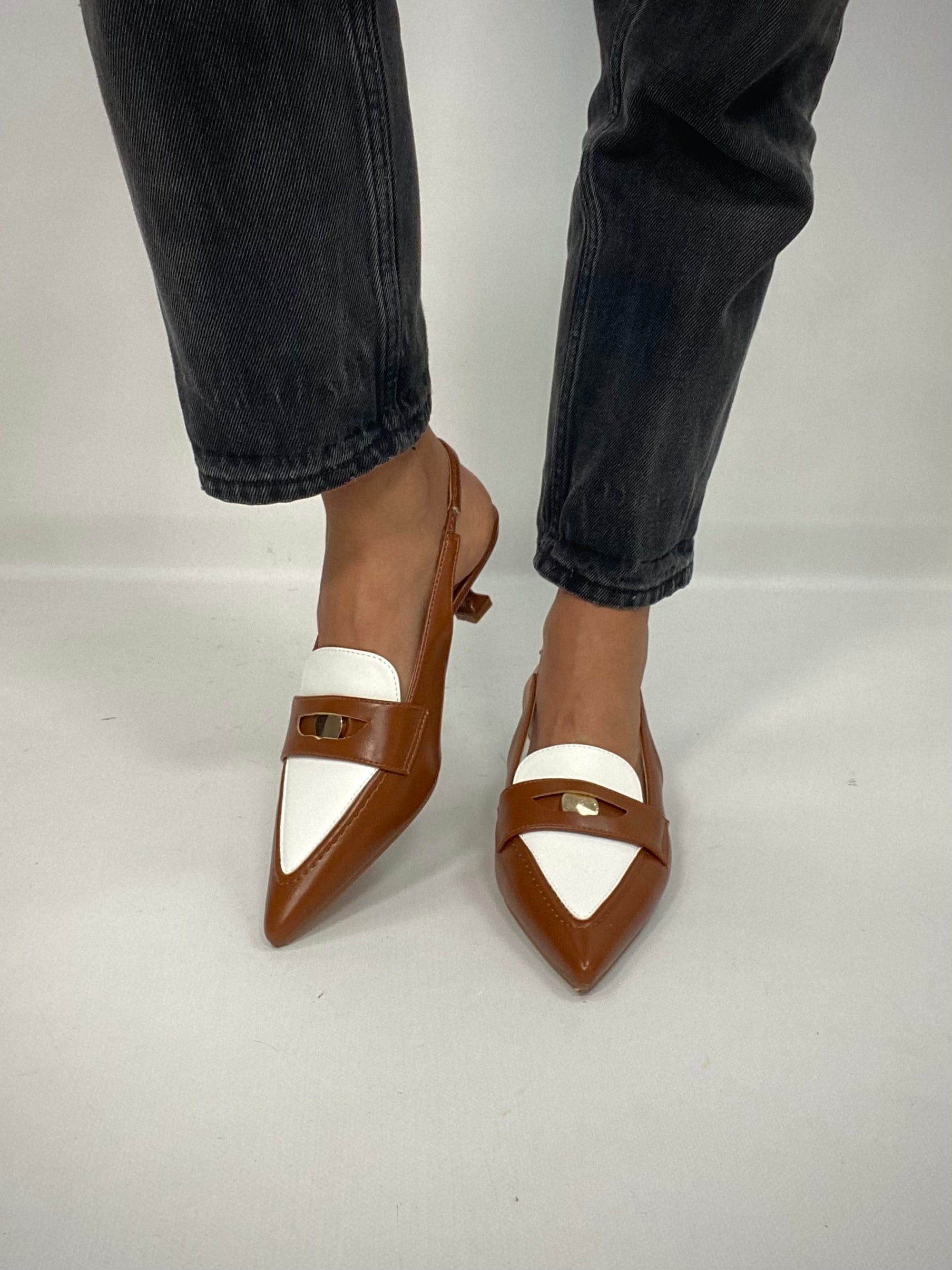 Slingback stile Mocassino -Bicolor Marrone / Bianco