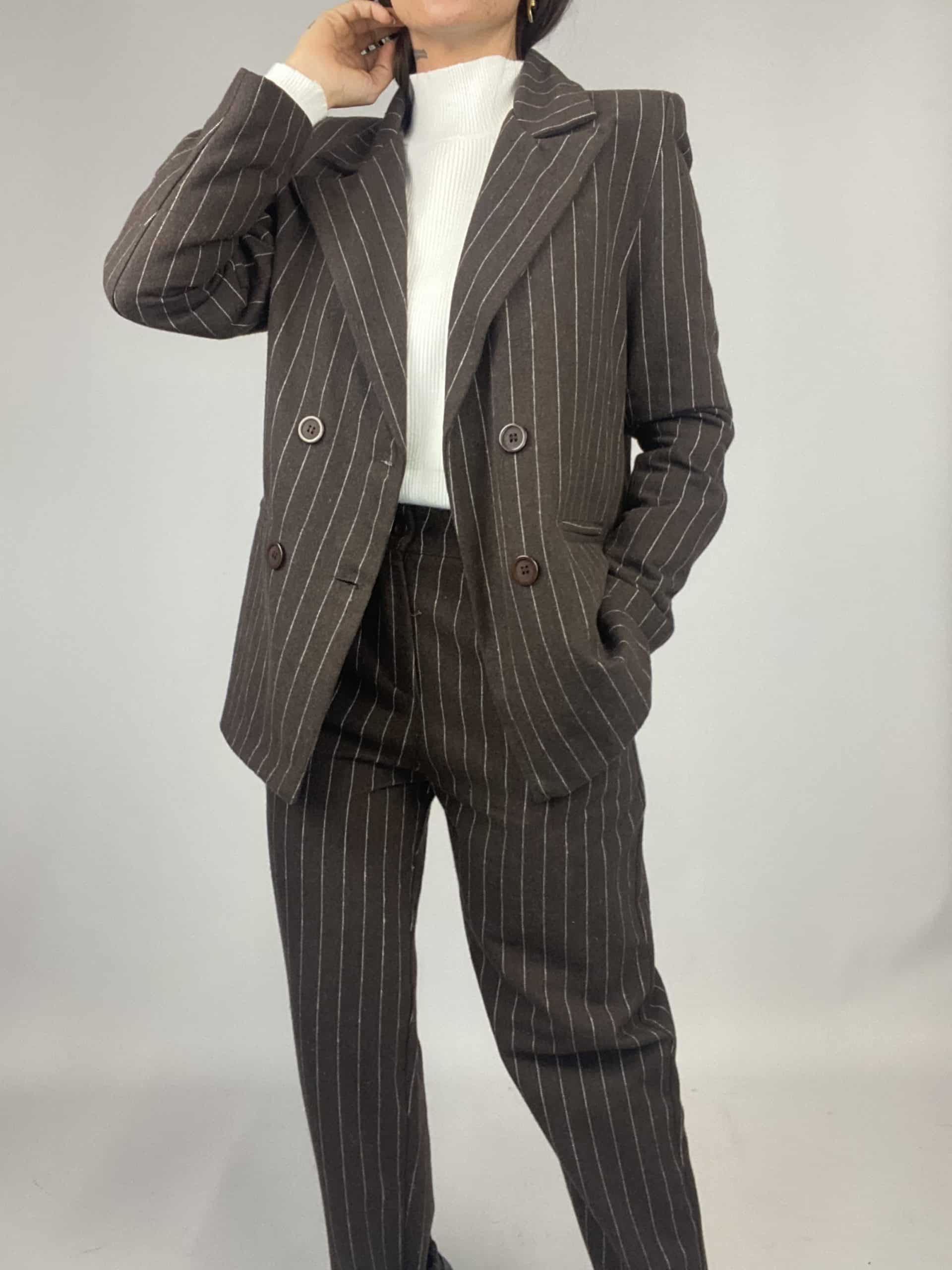 Blazer Completo Gessato Flanella - Marrone