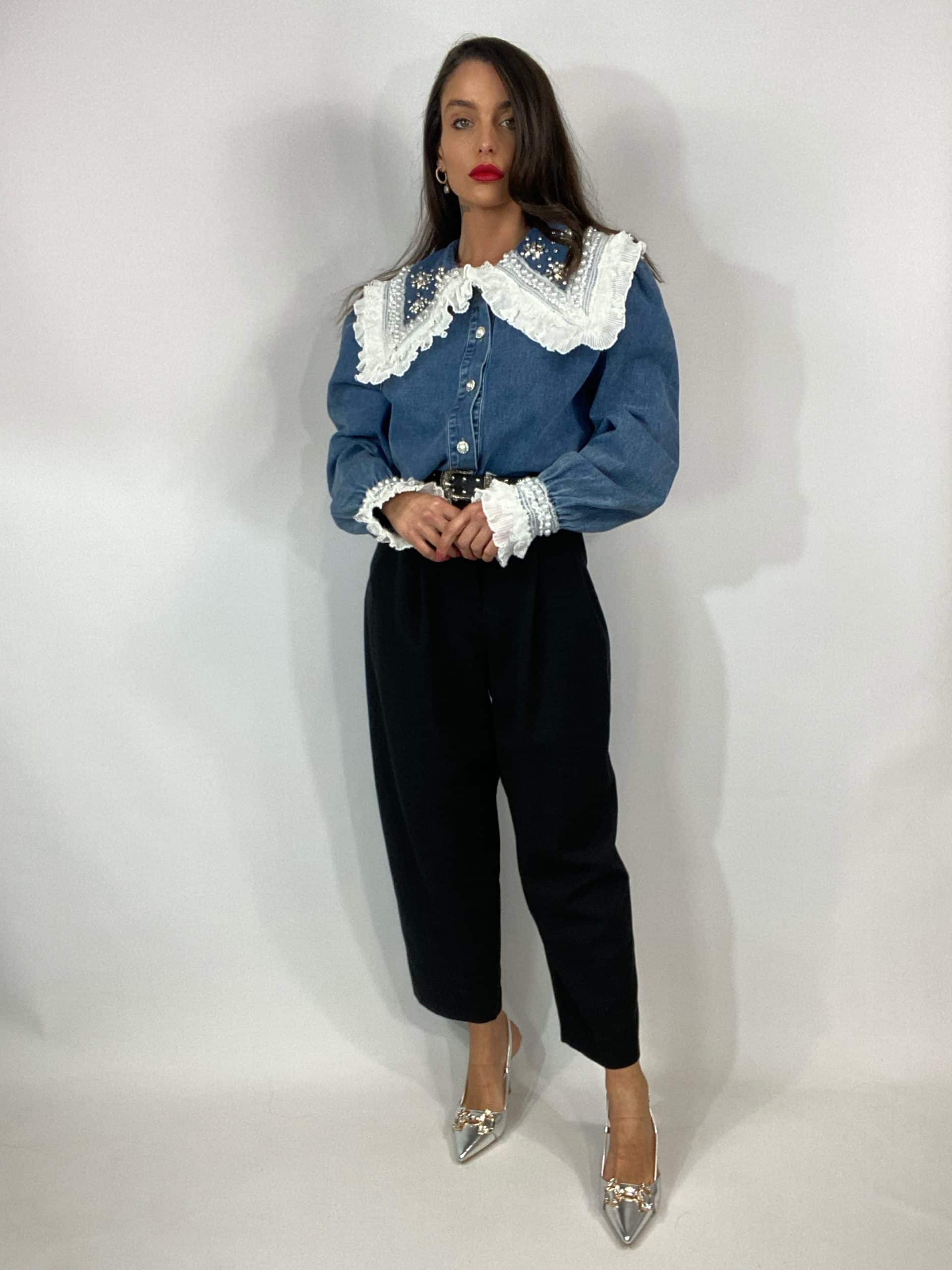 Camicia Jeans con Maxi Colletto