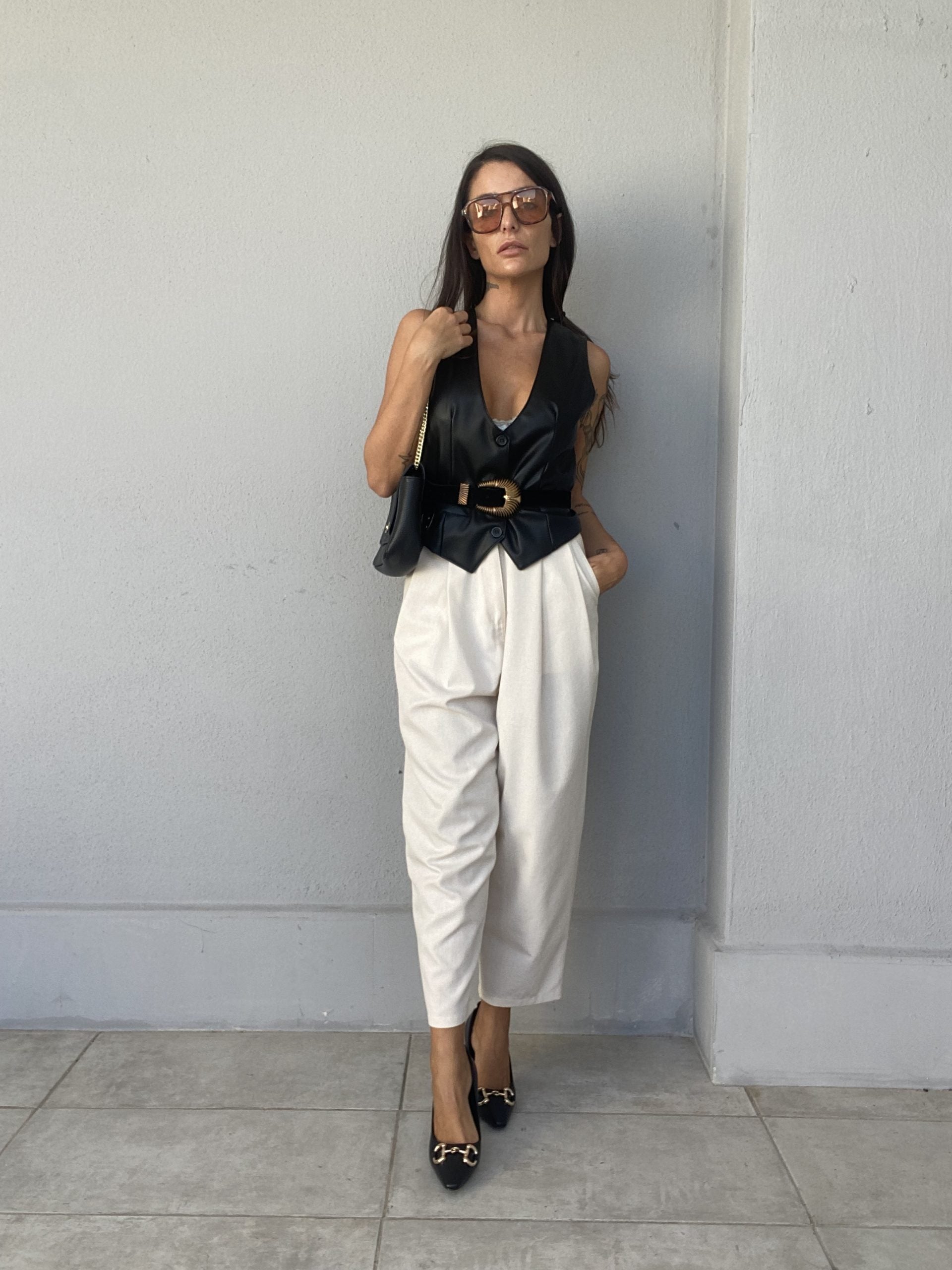 Gilet Completo Ecopelle- Nero