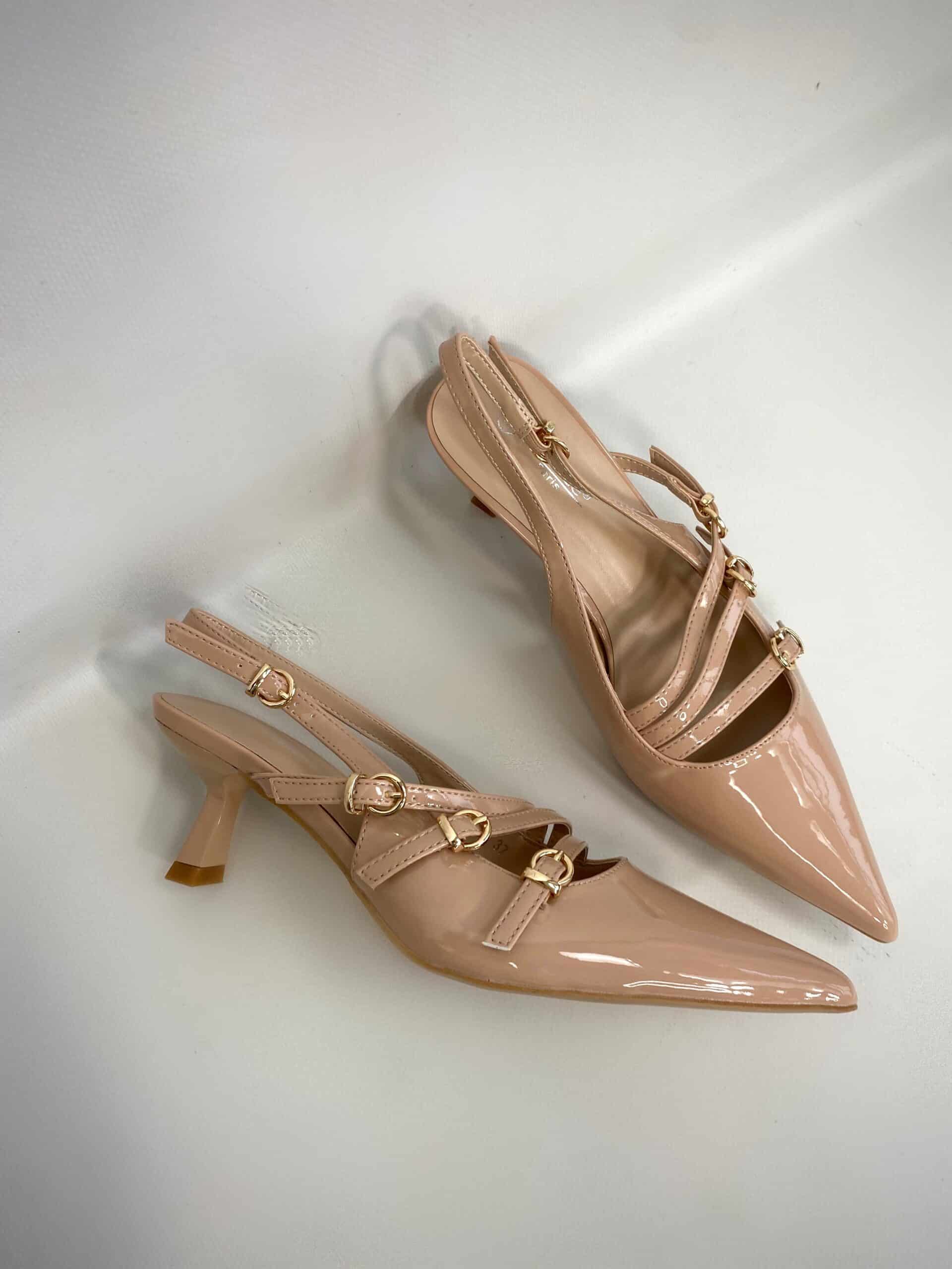 Slingback con Cinturini e Fibbie Tacco Medio - Nude