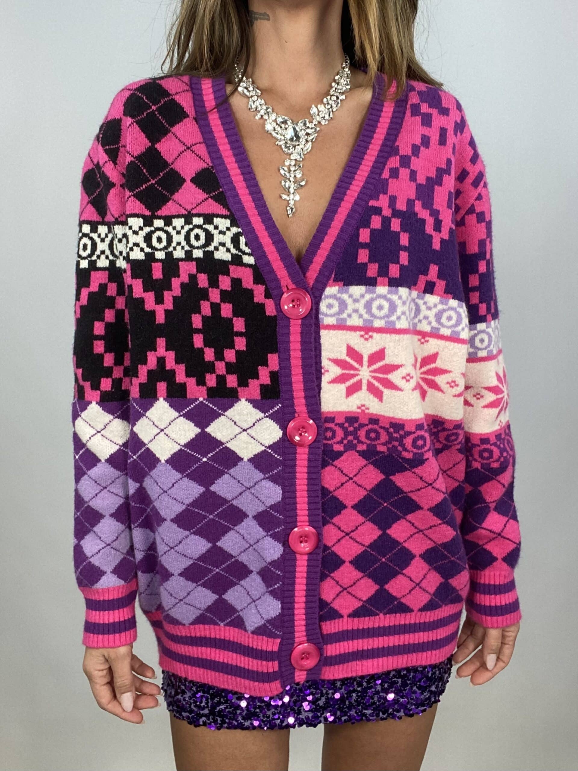 Maxi Cardigan Natalizio - Fucsia / Viola