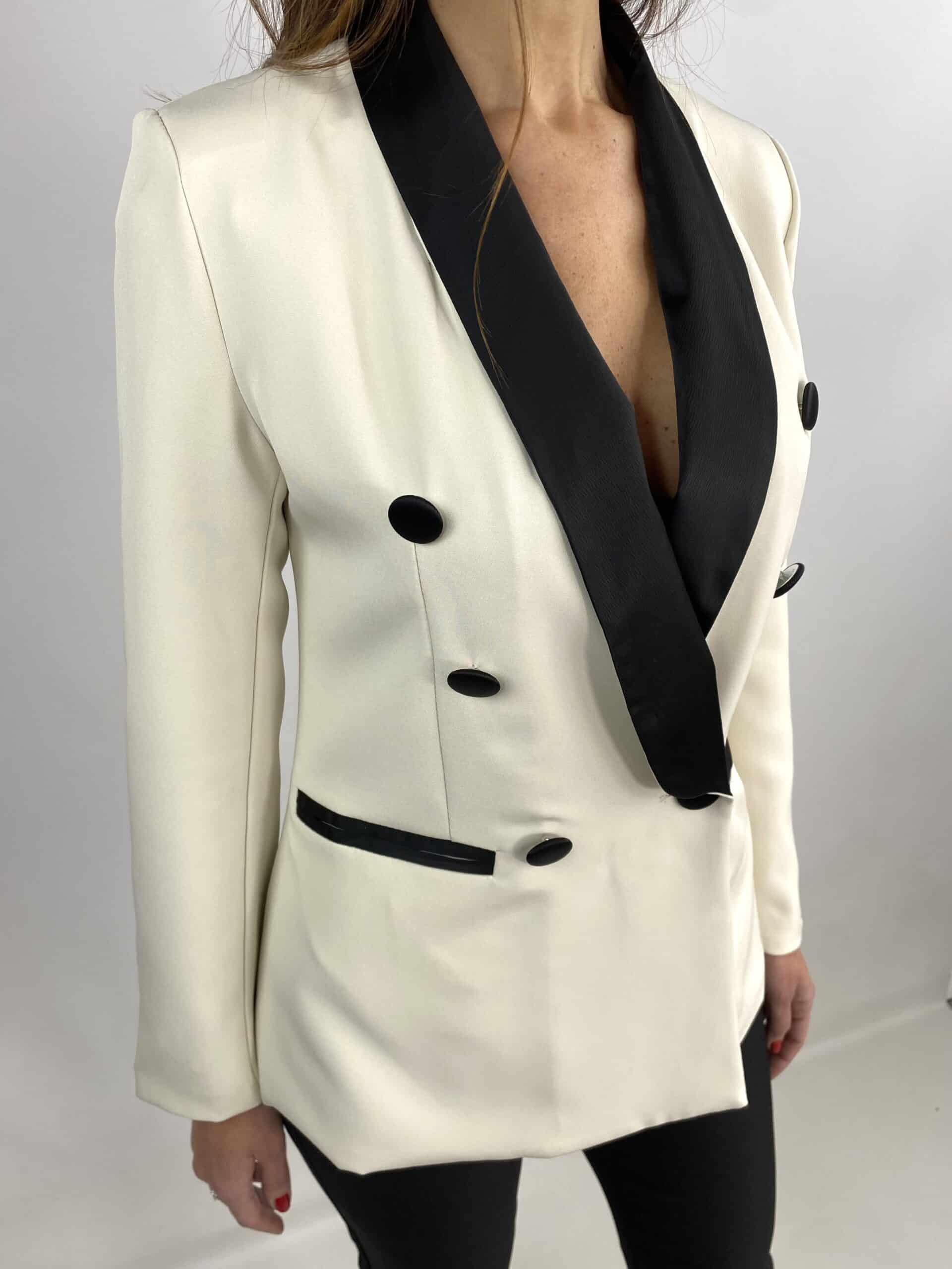 Blazer Revers in Raso - Bianco / Nero