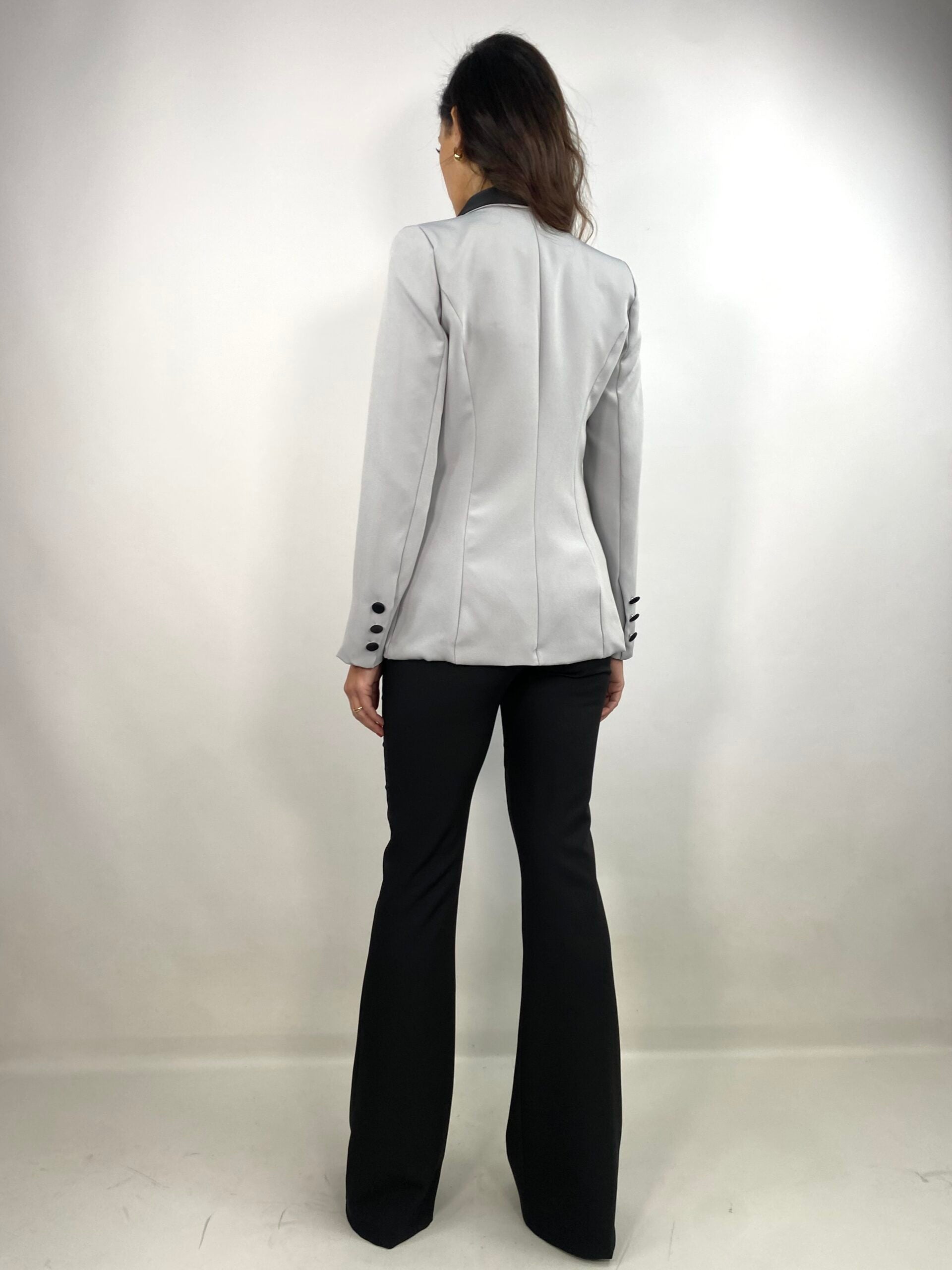 Blazer Revers in Raso - Grigio / Nero
