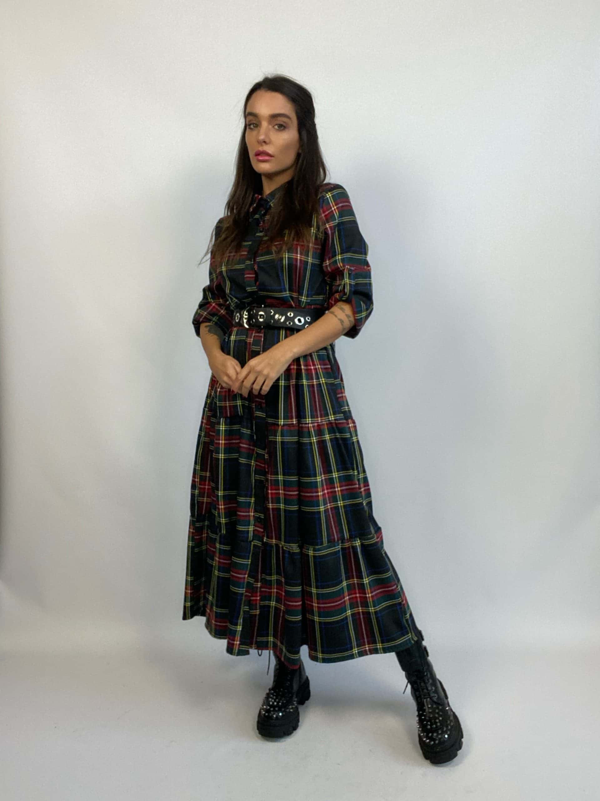 Maxi Dress Tartan - Nero