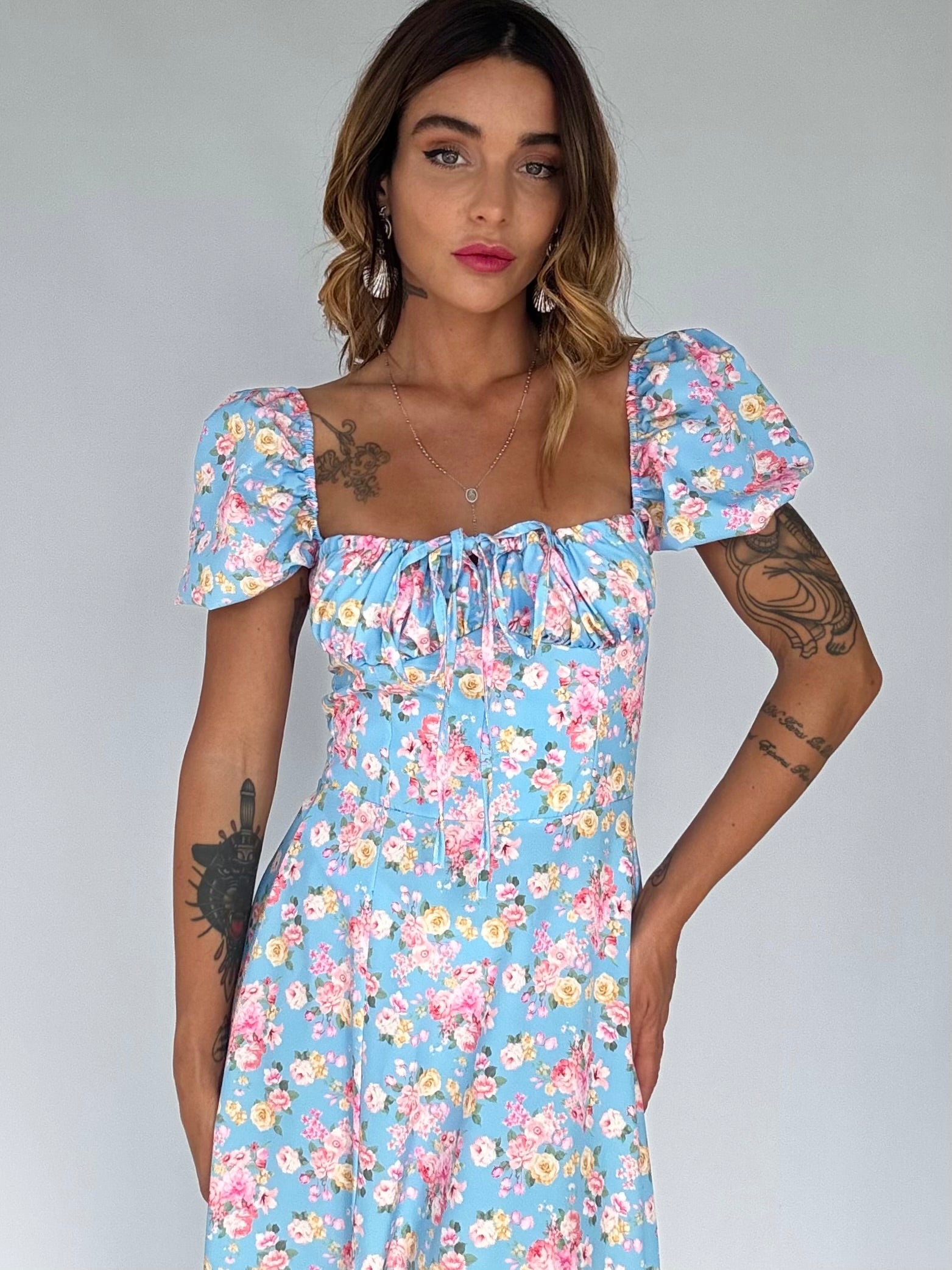 Maxi Dress Bohemien - Celeste / Rosa