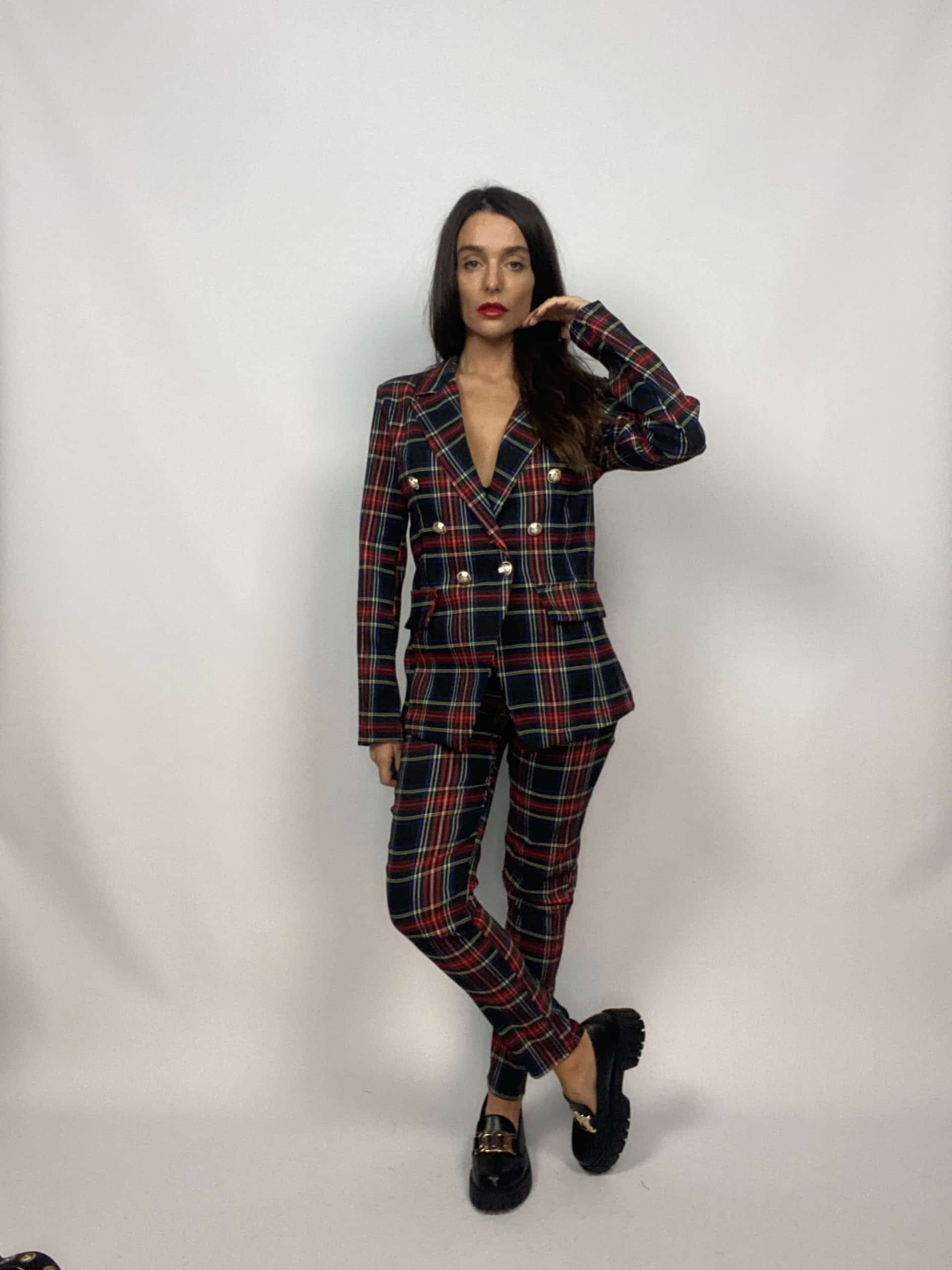 Blazer Tartan Bottoni Gioiello - Nero