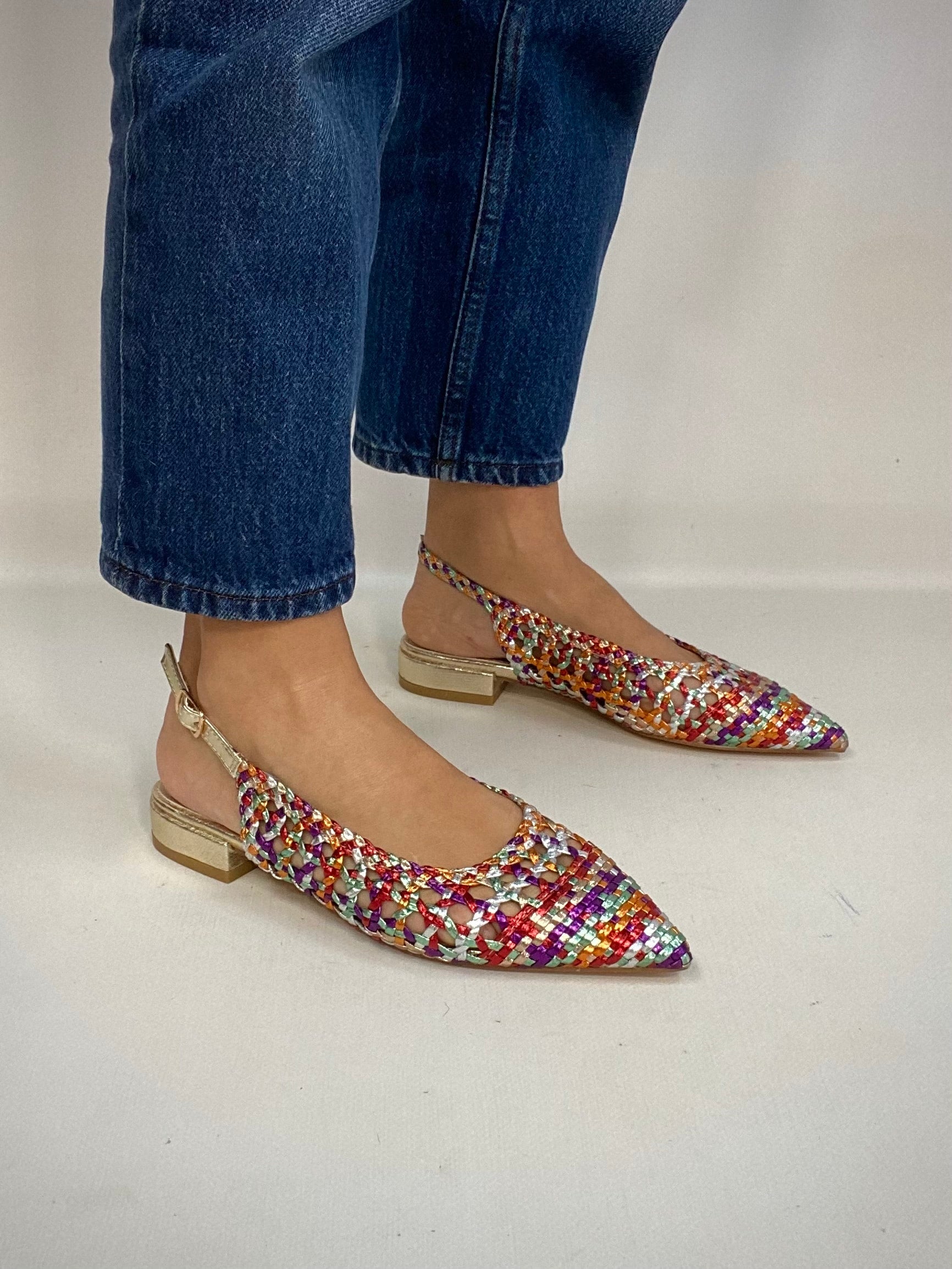 Slingback Flat Rafia - Multicolor Arancio / Viola