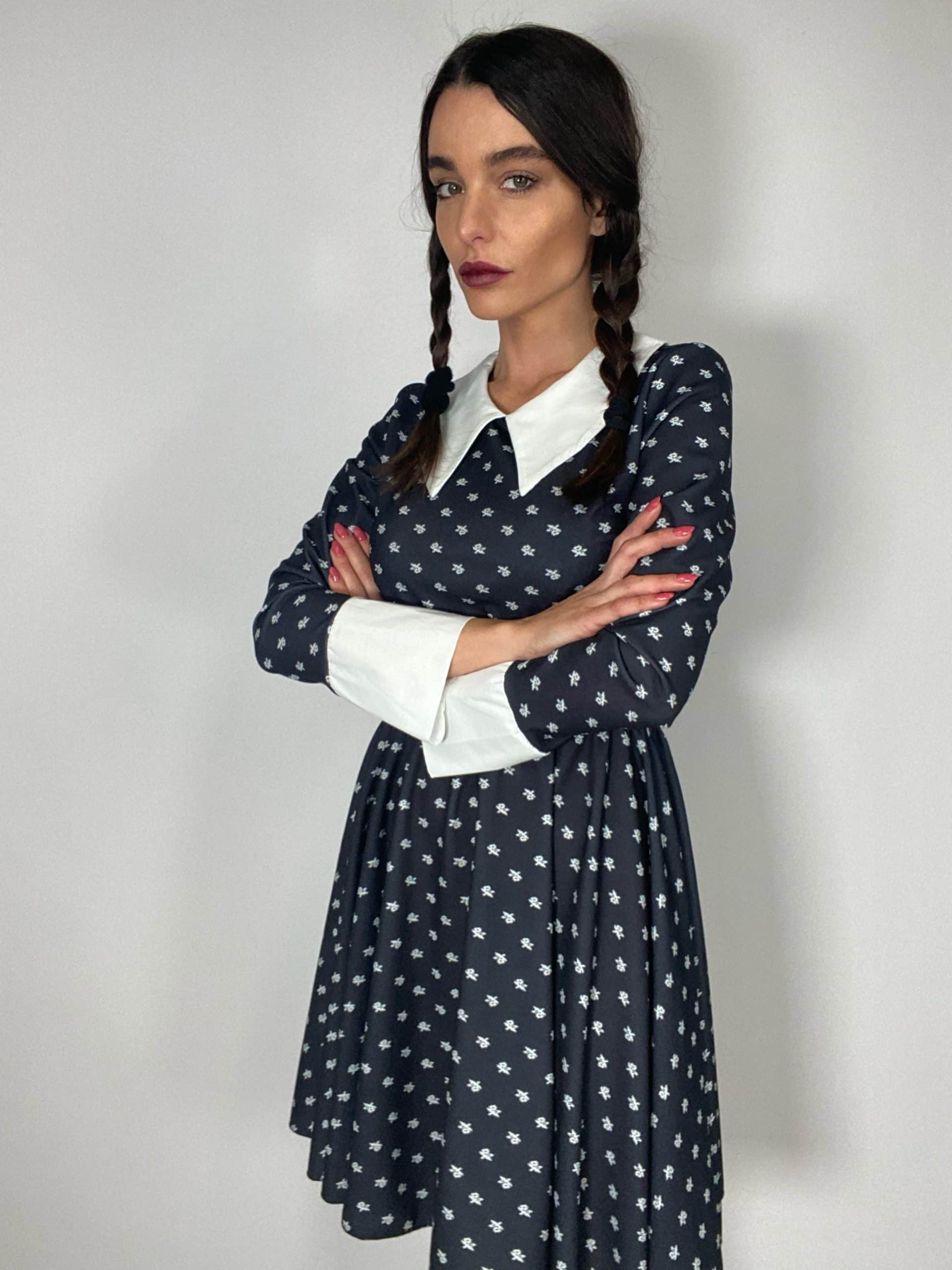 Vestito Colletto Mercoledì  - Nero Fantasia