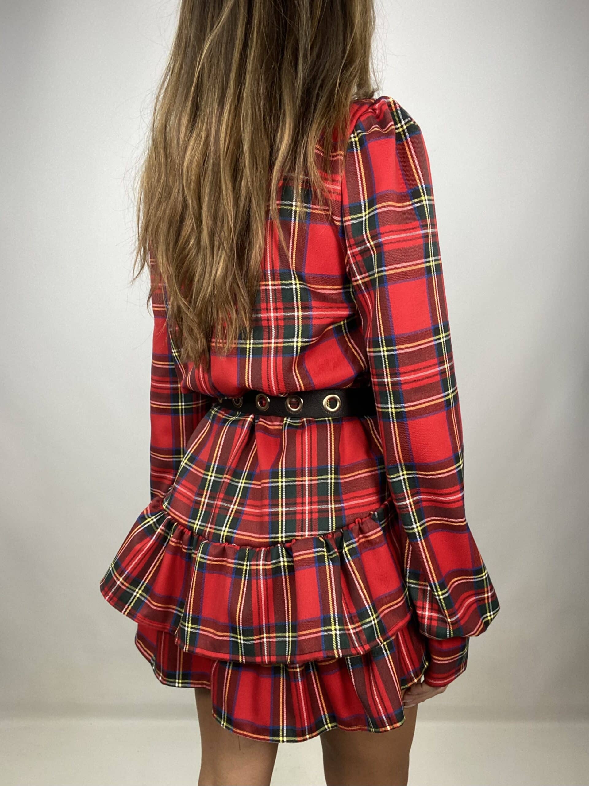 Mini Dress Tartan Con Balze - Rosso.
