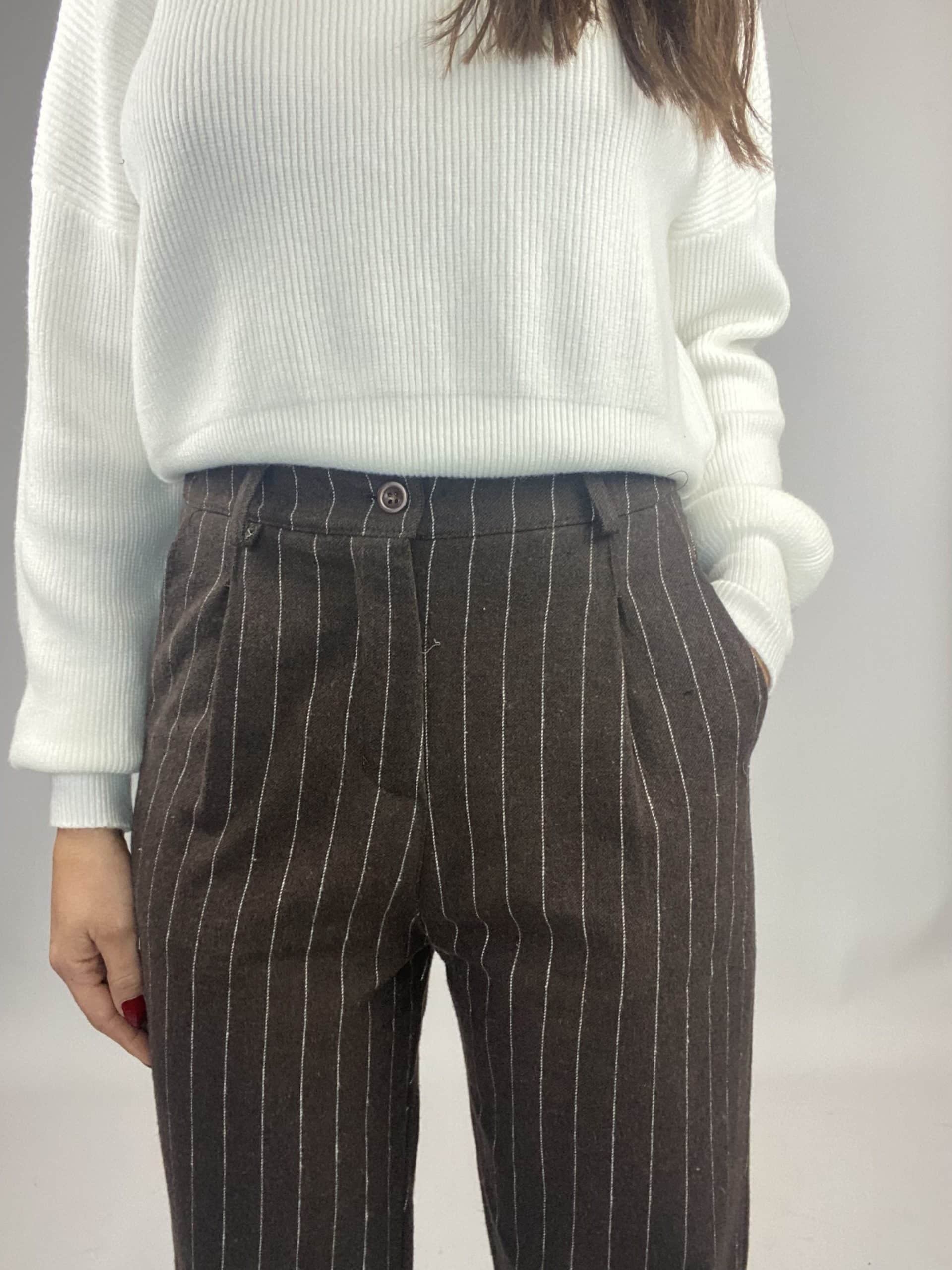 Pantaloni Completo Gessato Flanella - Marrone