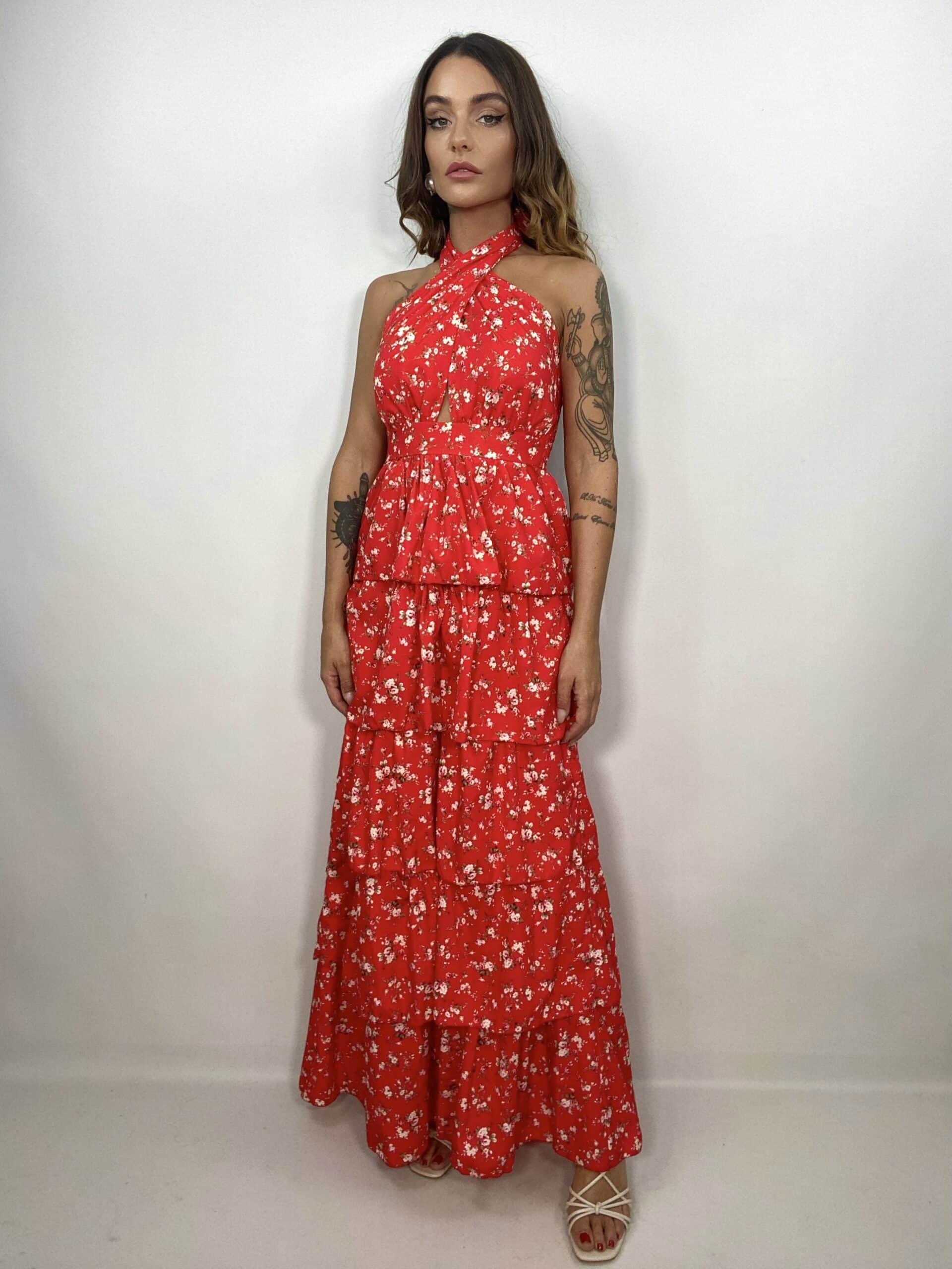 Maxi Dress Andalusia - Rosso / Bianco