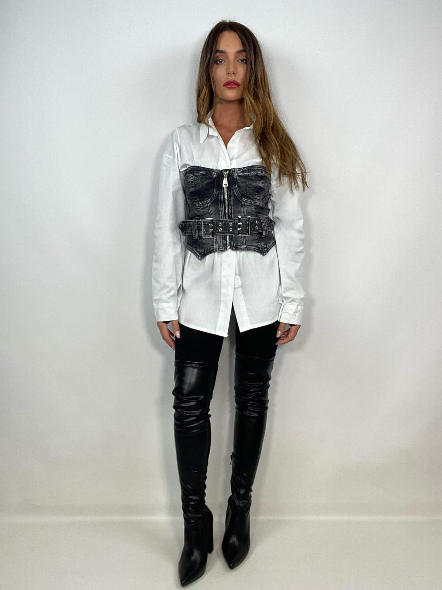 Corsetto Jeans con Fibbie - Nero