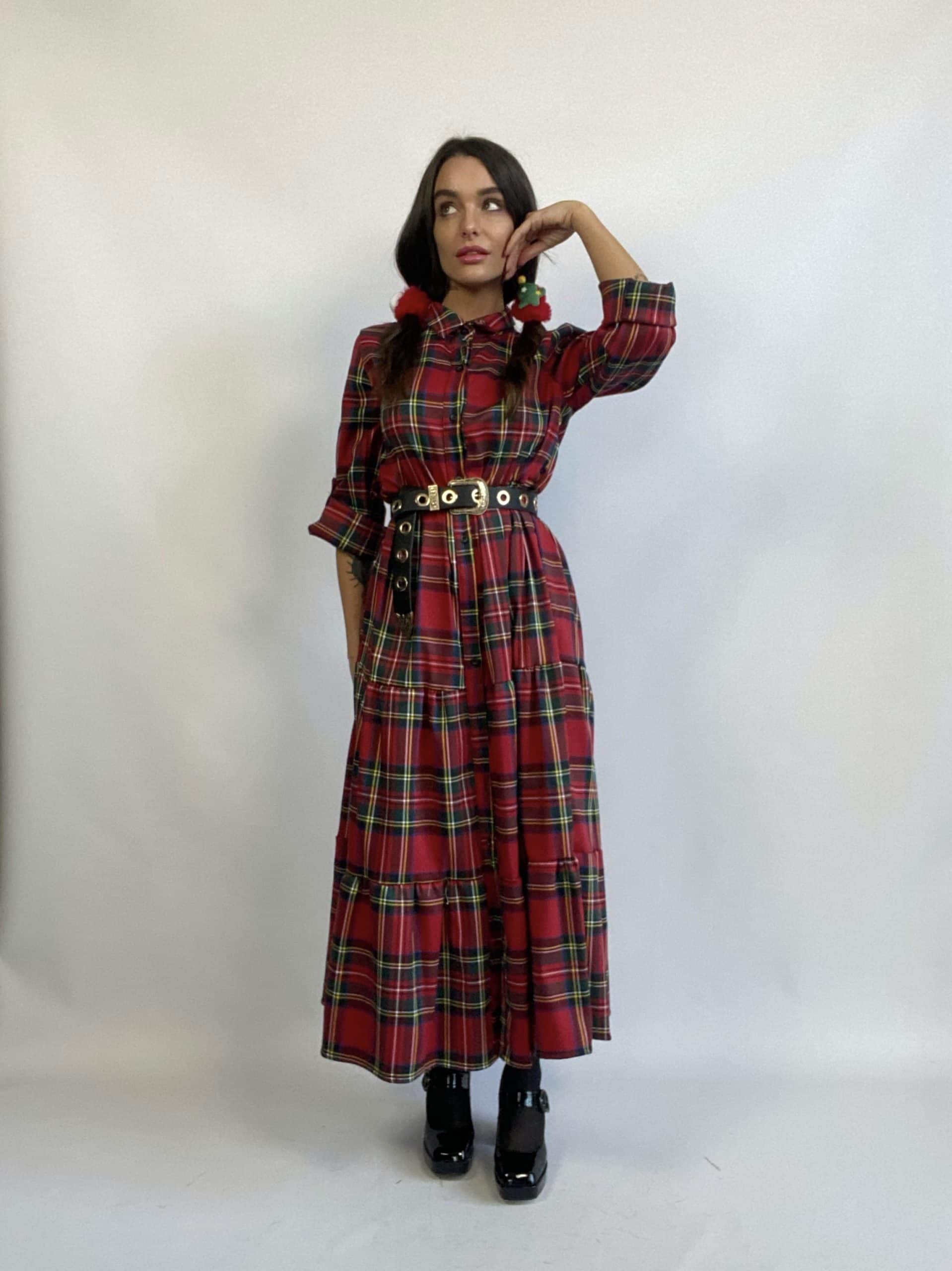 Maxi Dress Tartan - Rosso