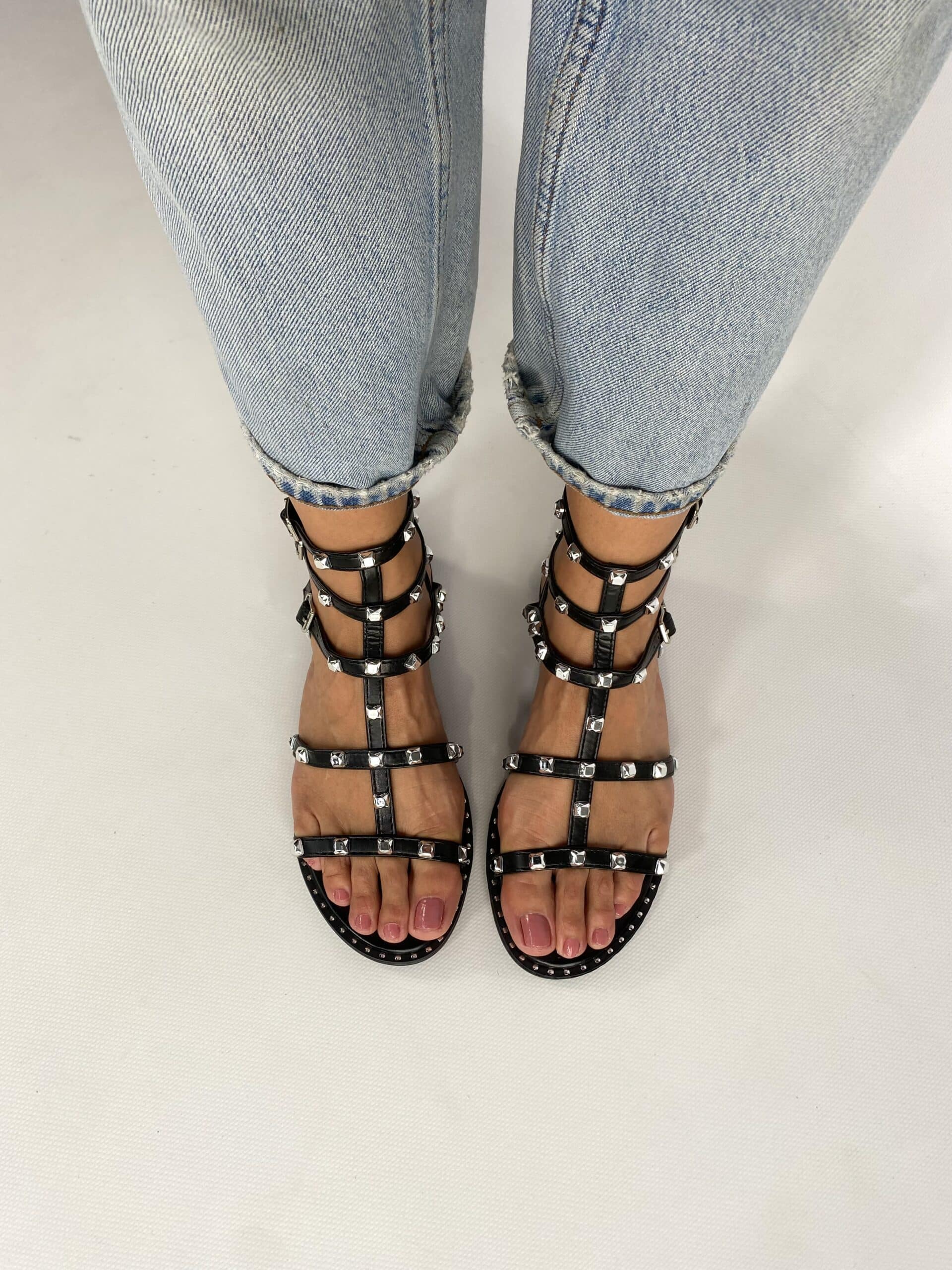 Sandali Studs Flat con Borchie - Nero