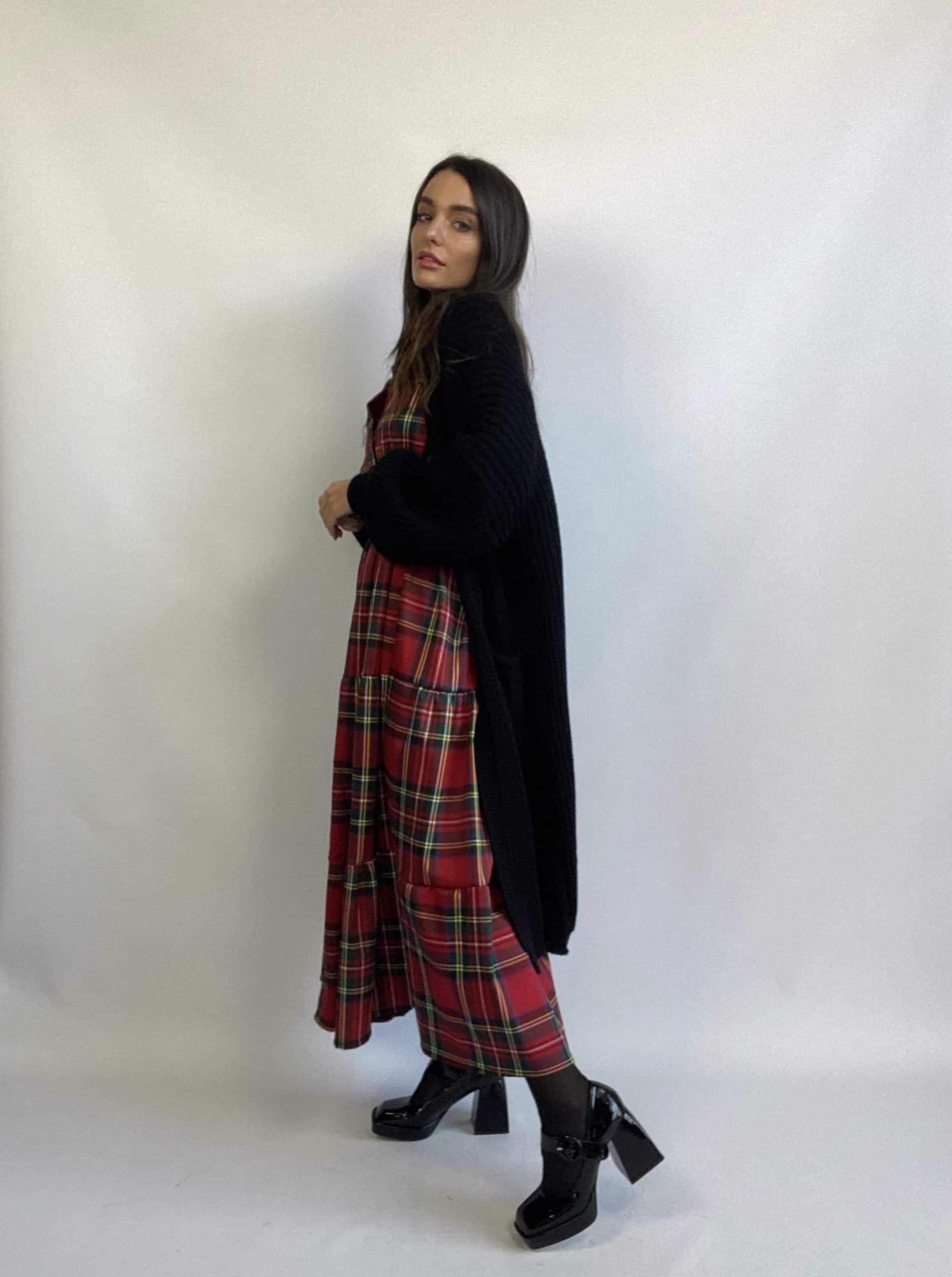 Maxi Dress Tartan - Nero