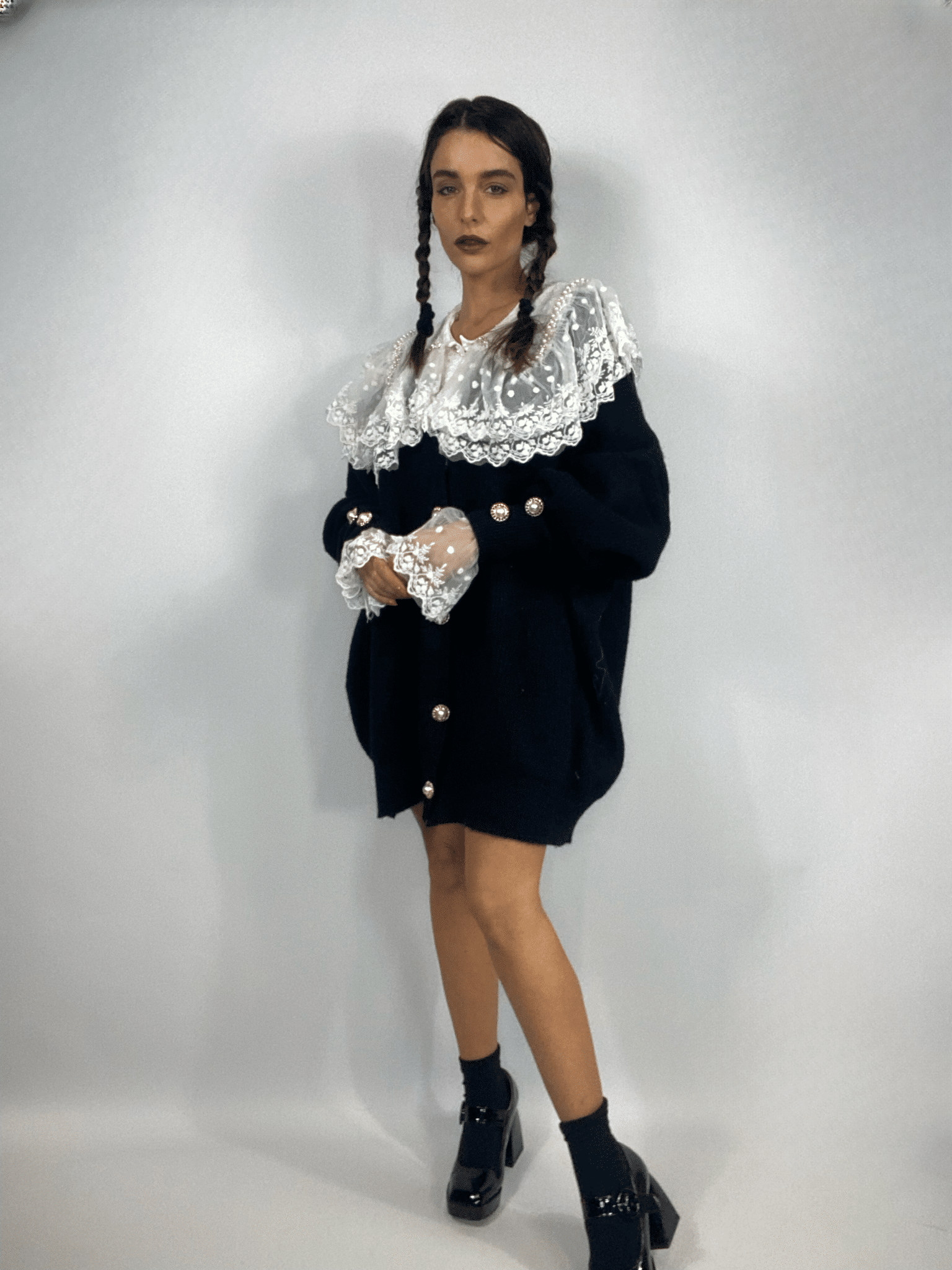 Vestito Colletto Mercoledì  - Nero Fantasia