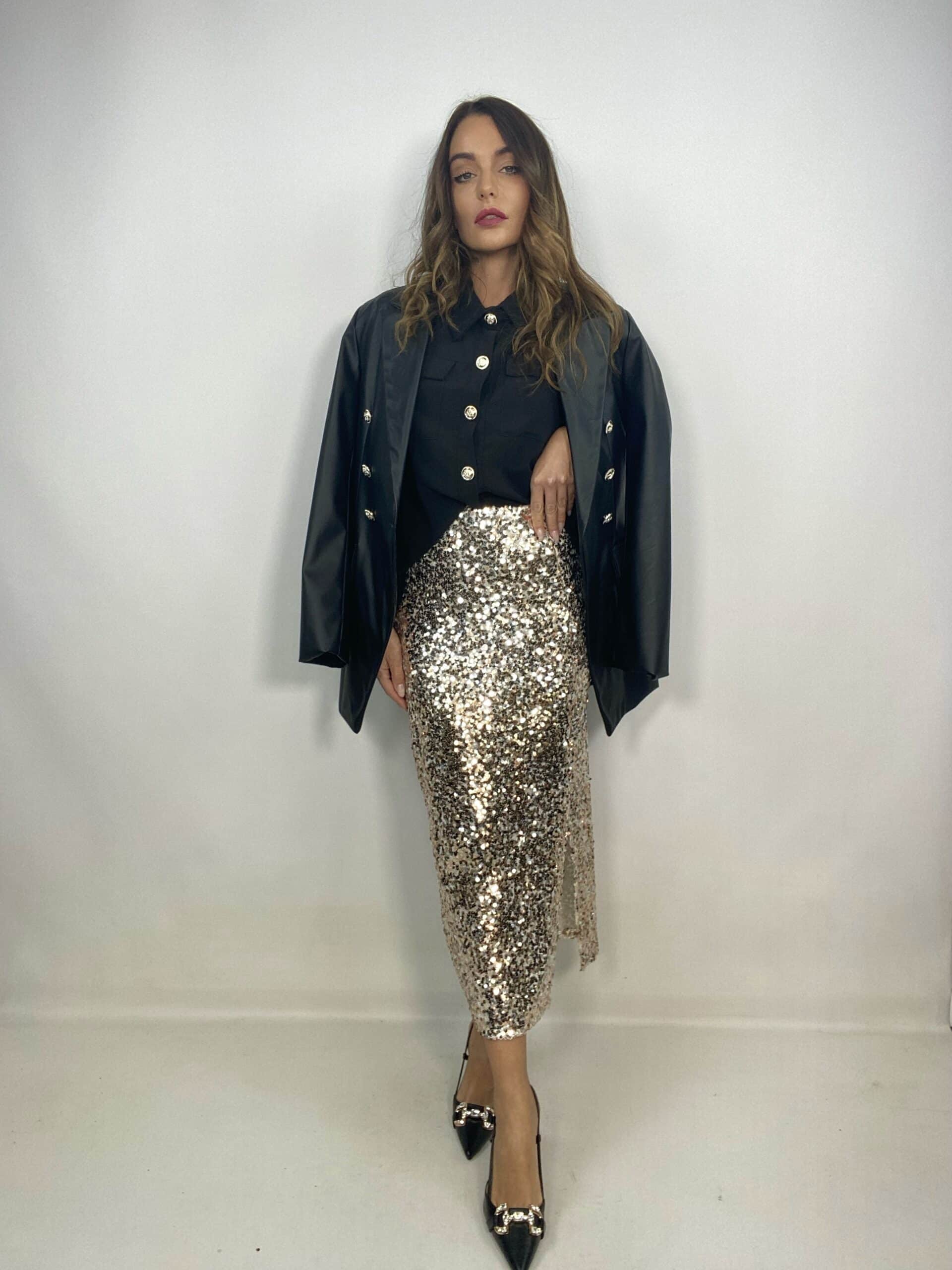 Gonna Midi Paillettes - Oro.