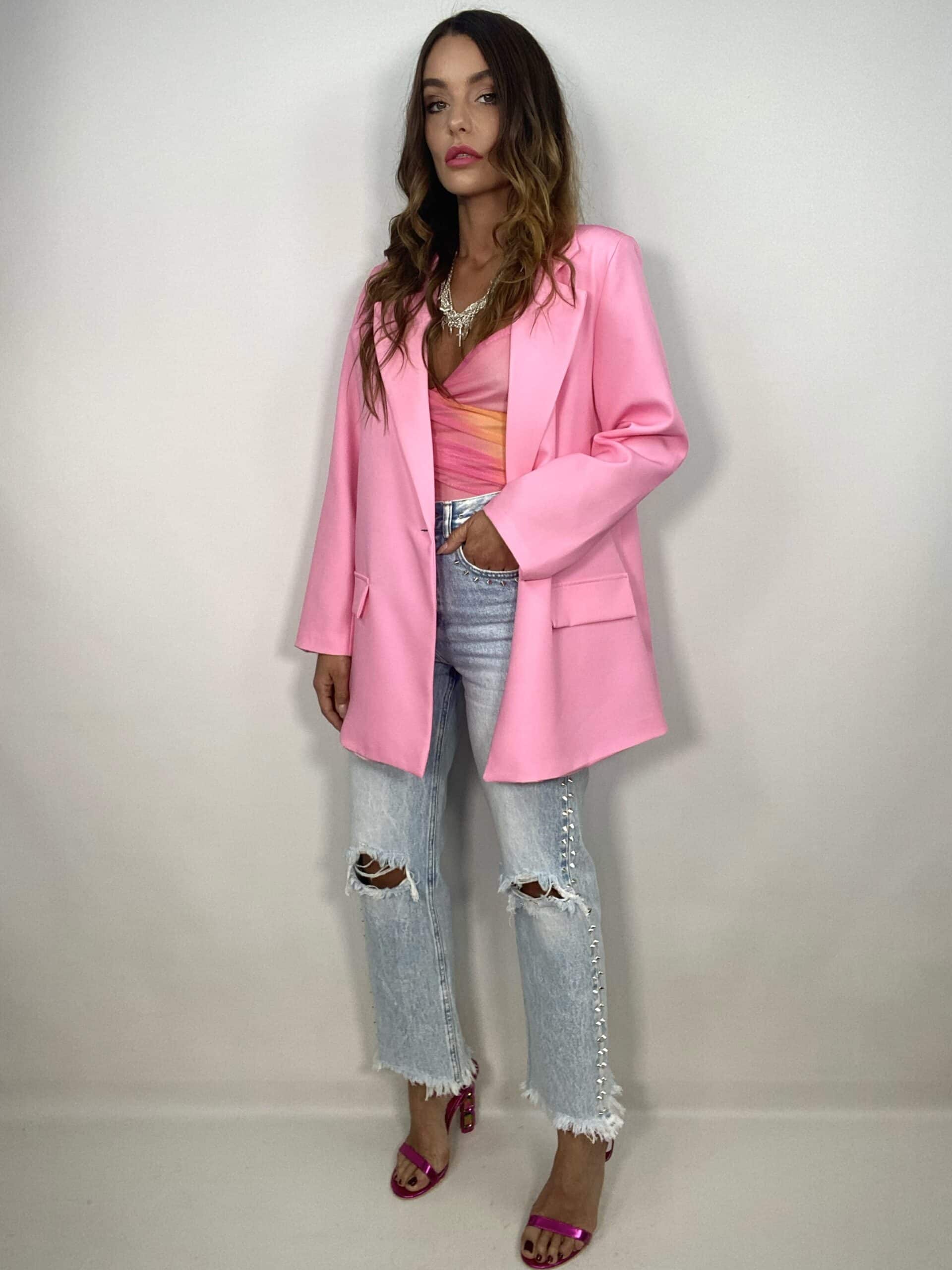 Blazer Oversize Stampa Leopardo - Rosa