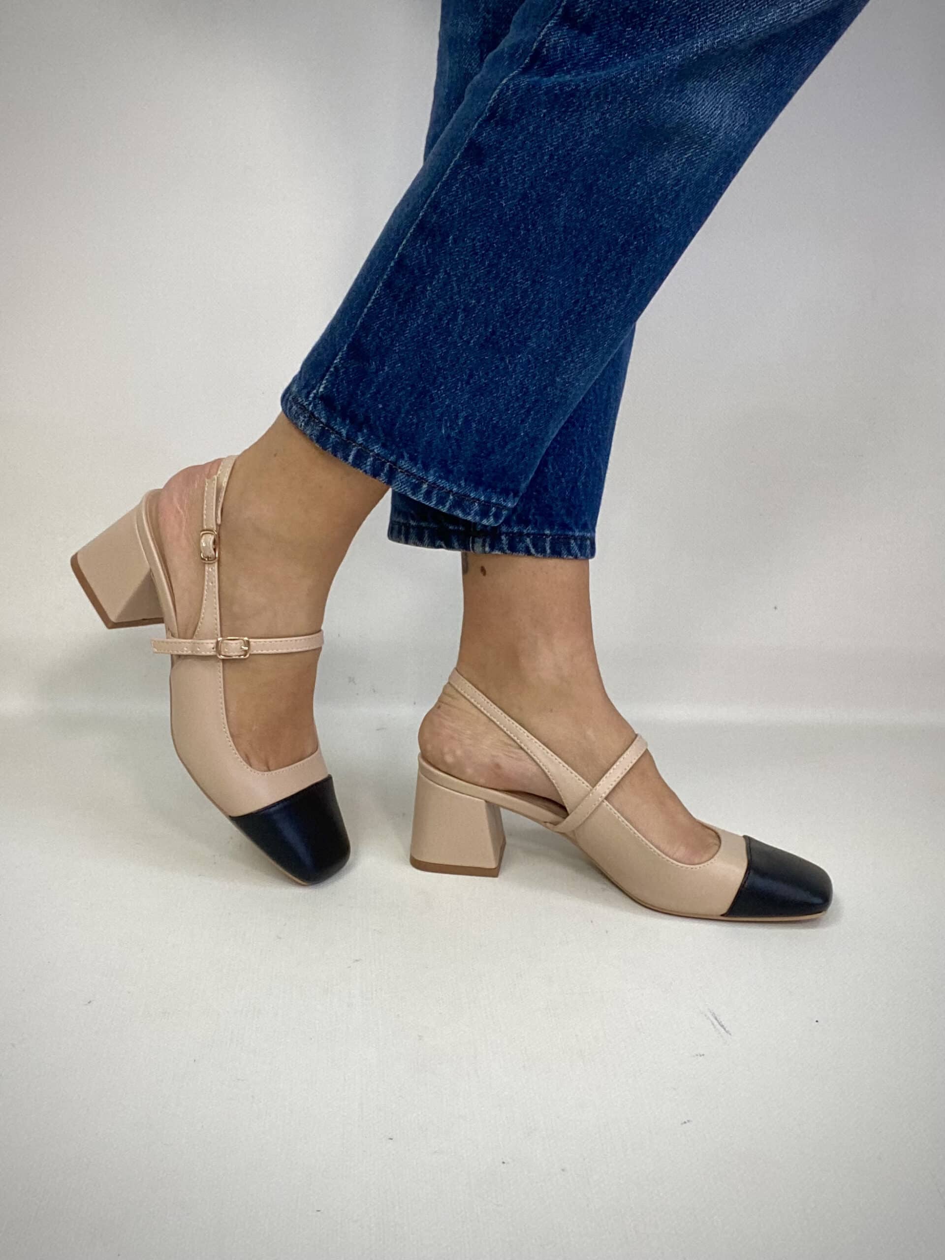 Mary Jane Medium Heels  - Bicolor Nude / Nero
