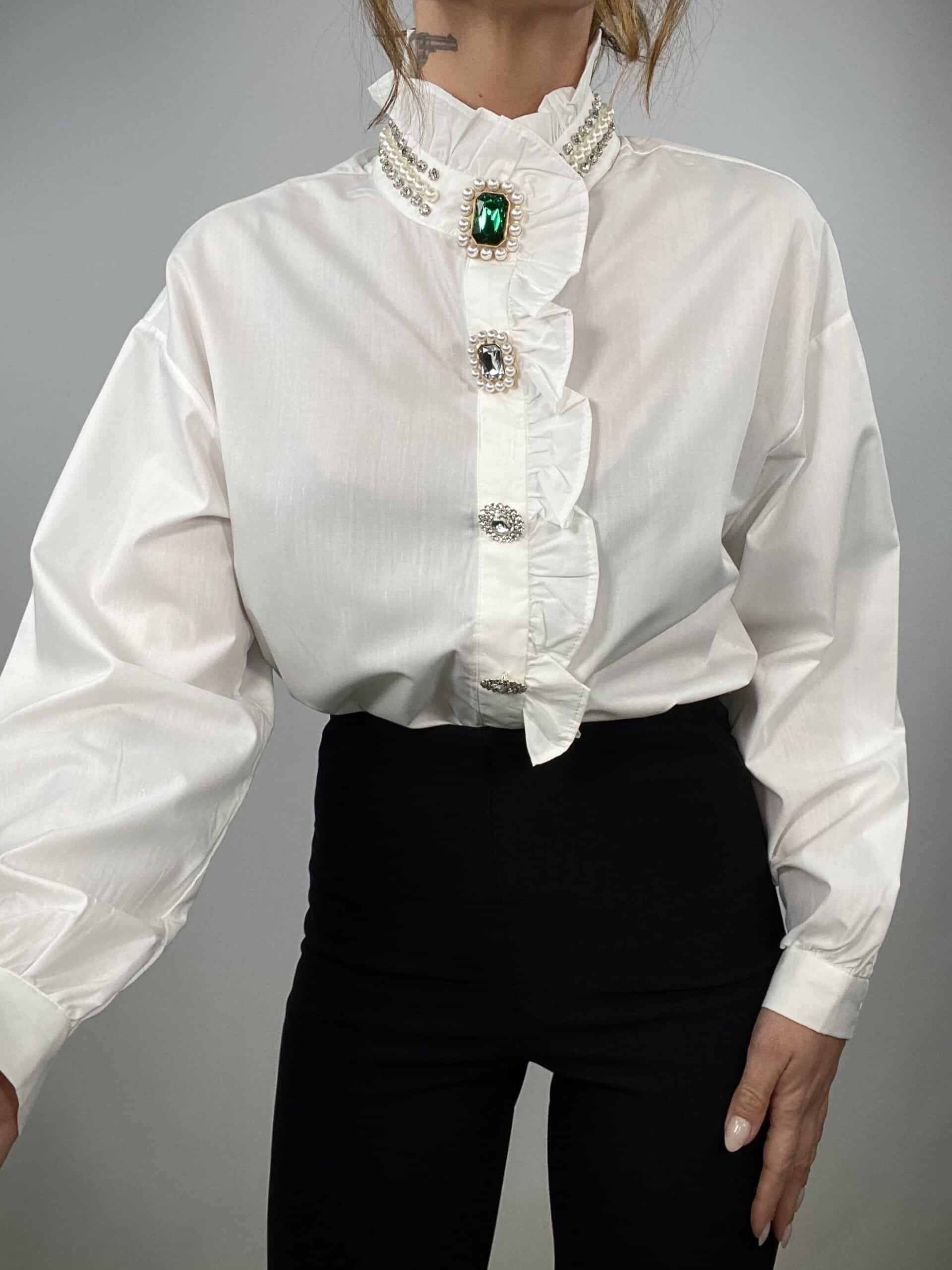 Camicia Vittoriana con Collier di Perle - Bianco